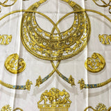 Hermes Ivory Gold Emblem Print Silk Scarf