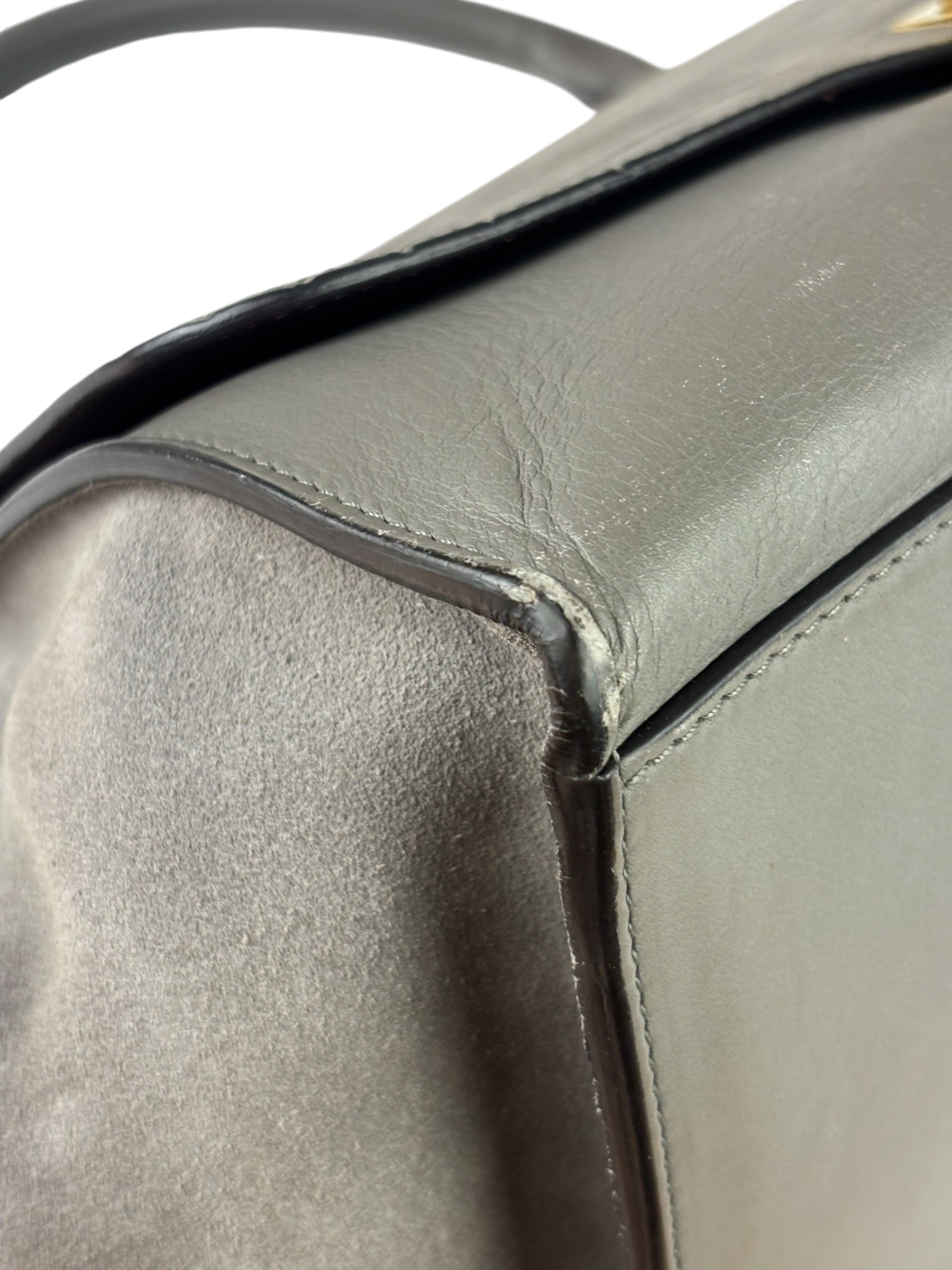 Celine Grey Suede/Leather Crocodile Embossed Trapeze Two-Way Bag