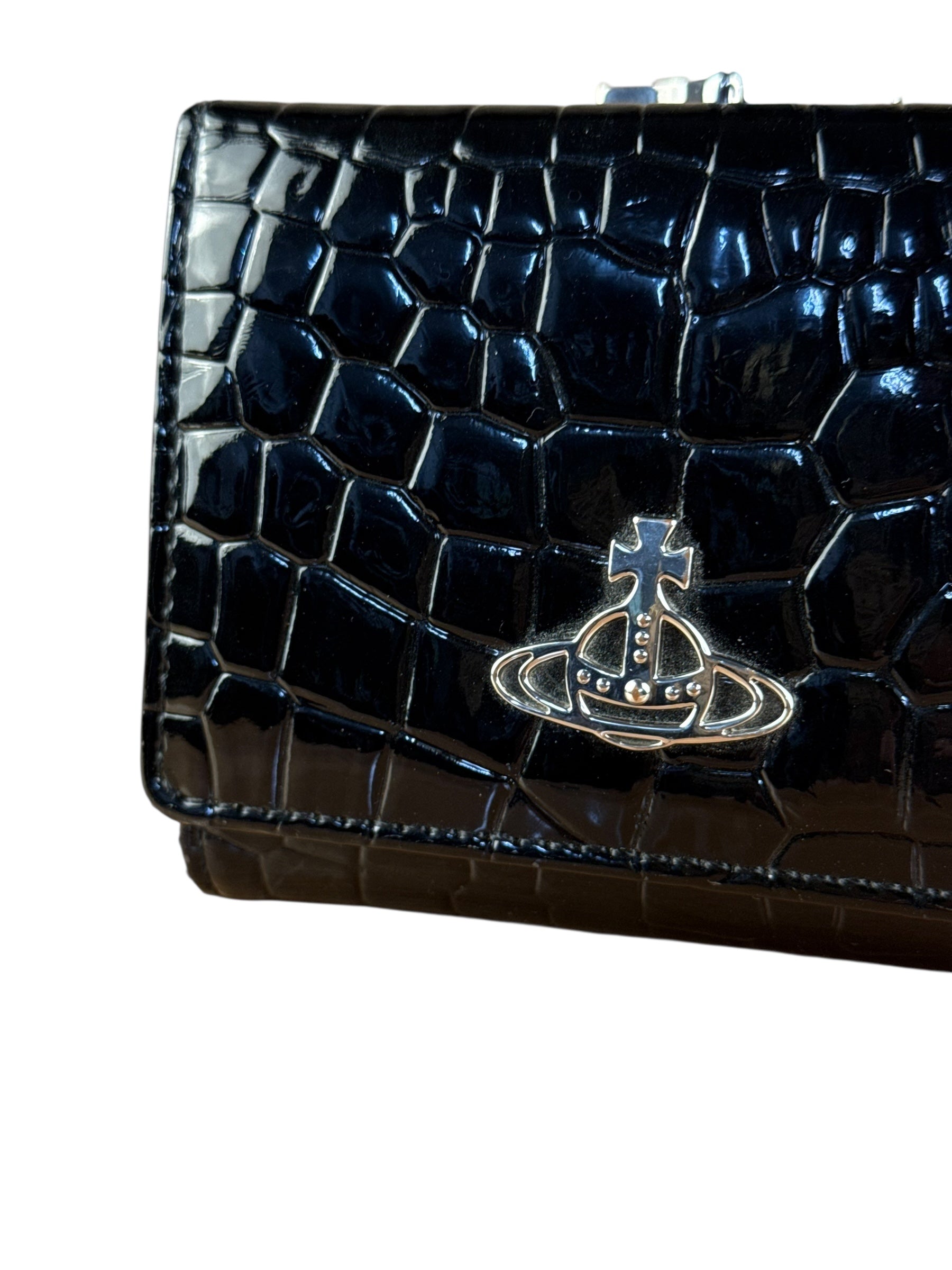 Vivienne Westwood Black Patent Croc Embossed Compact Wallet