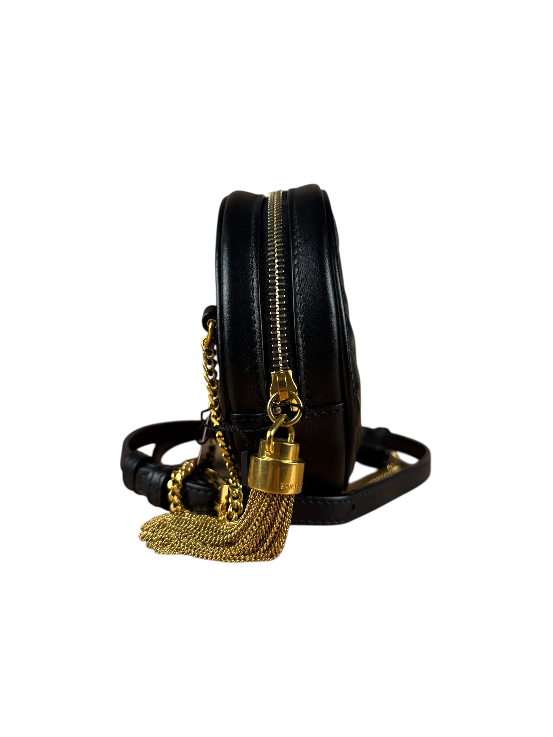 Saint Laurent Round Vinyle Quilted Shoulder Bag Black