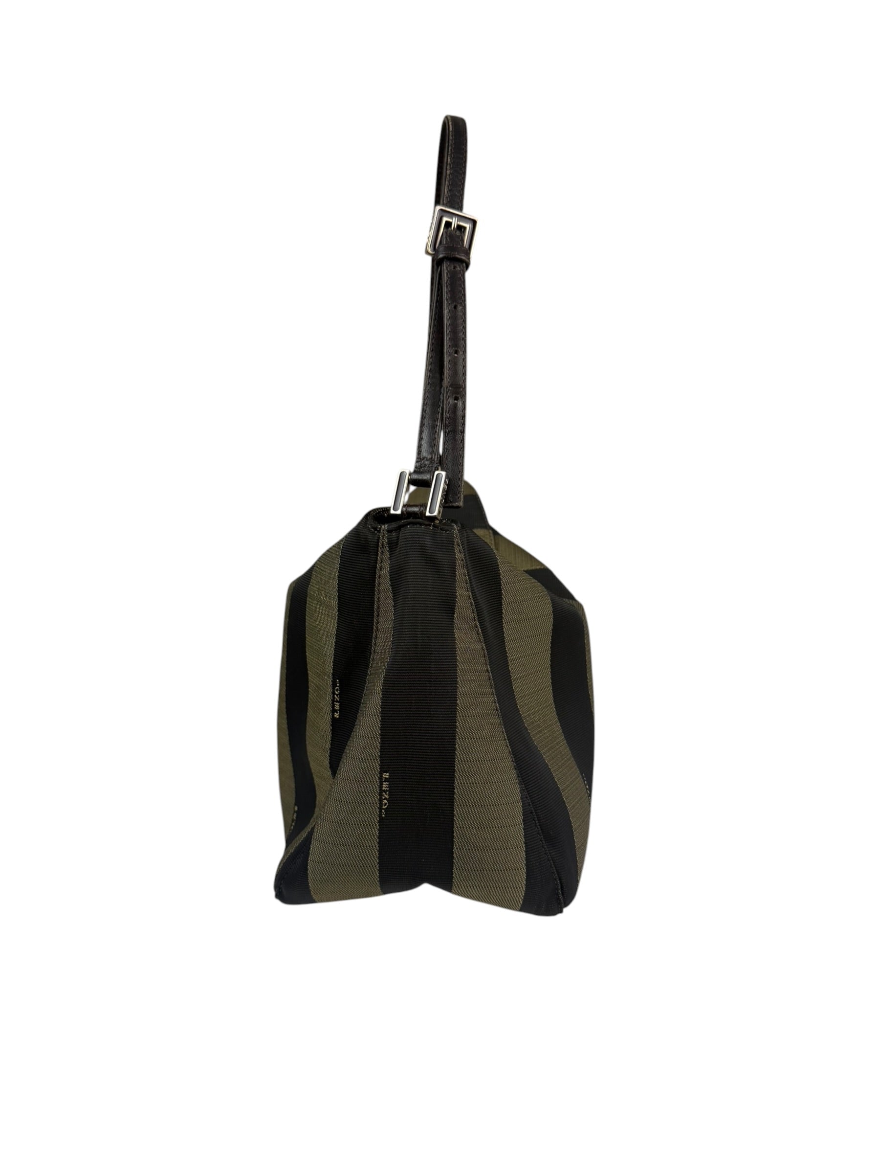 Fendi Green/Black Leather Trim Pequin Stripe Hobo Bag