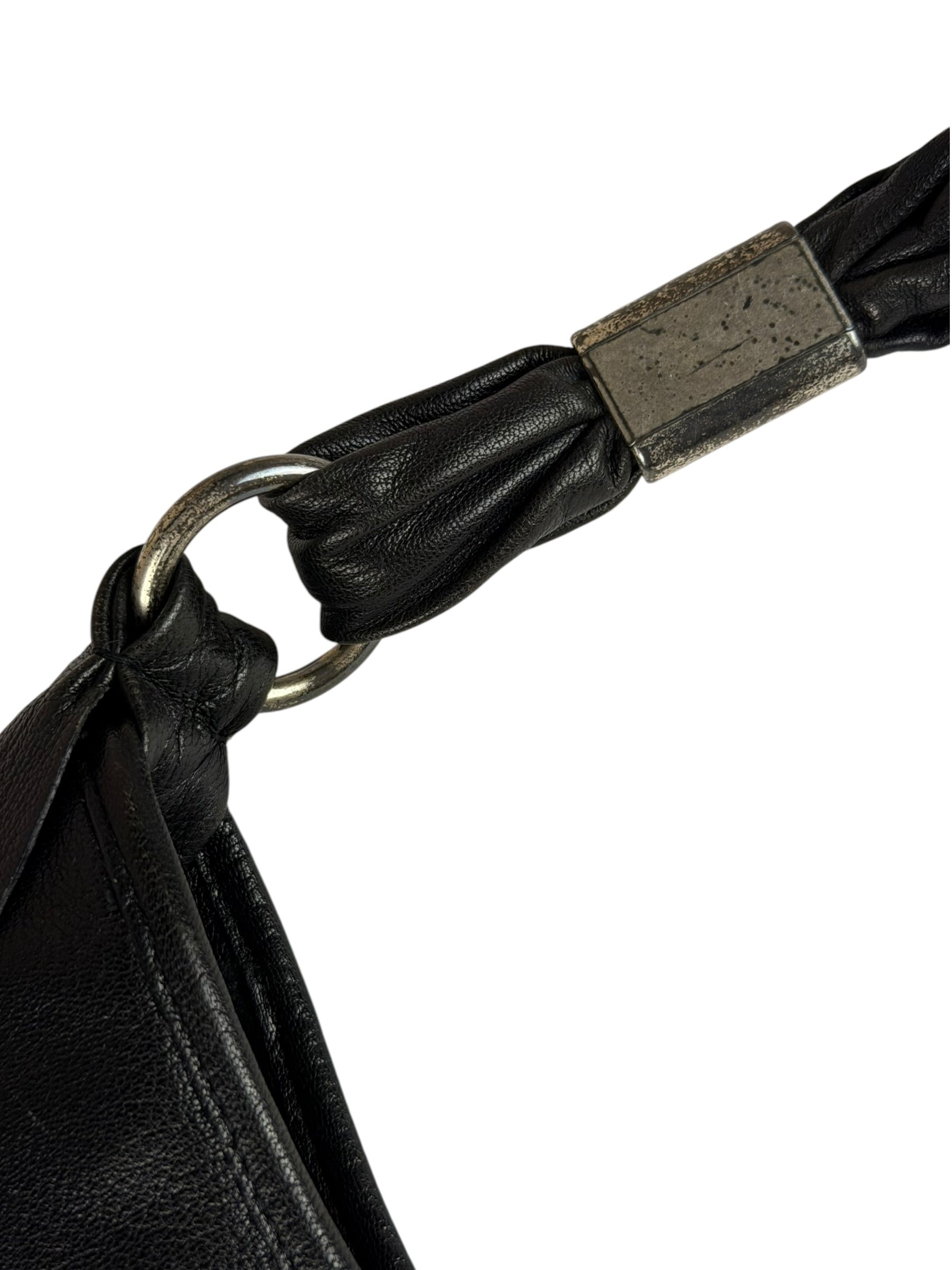 Yves Saint Laurent Black Leather St. Tropez Ruffled Hobo Bag
