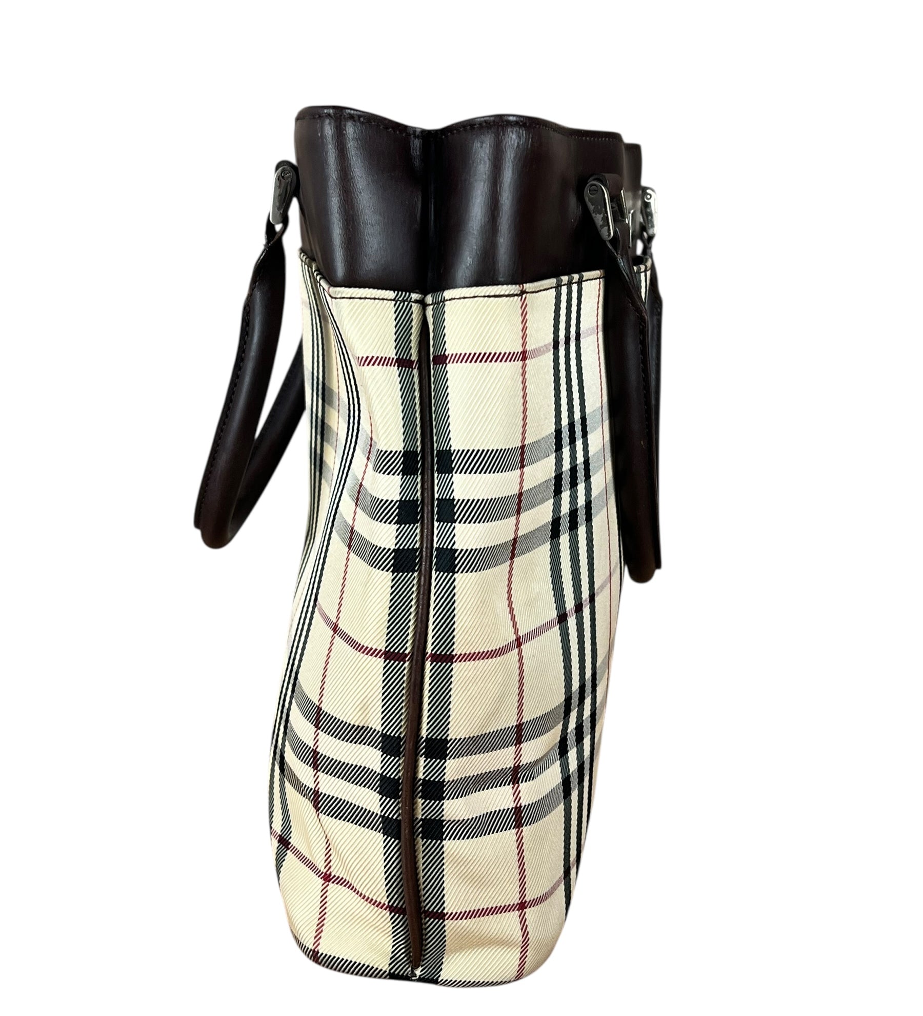 Burberry Leather Trim Nova Check Tote Bag