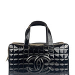 Chanel Black Leather Patent Chocolate Bar Bowler Hand Bag