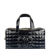 Chanel Black Leather Patent Chocolate Bar Bowler Hand Bag