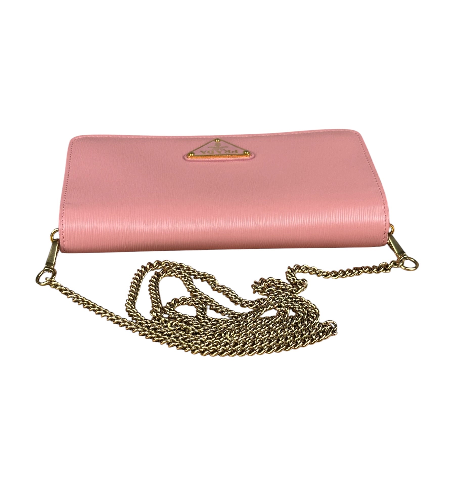 Prada Pink Saffiano Leather Wallet On Chain