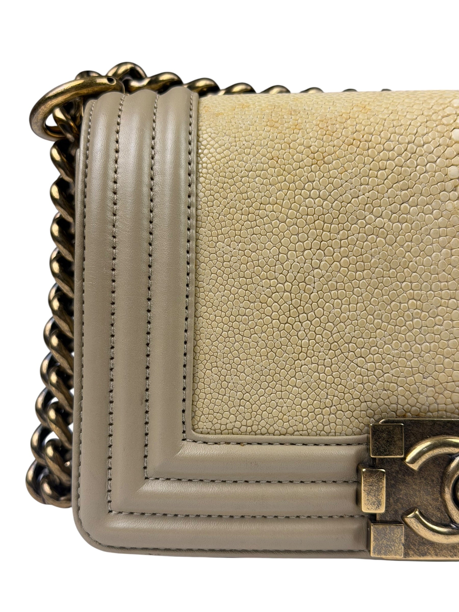 Chanel Beige Leather Boy Stingray Flap Bag 2013