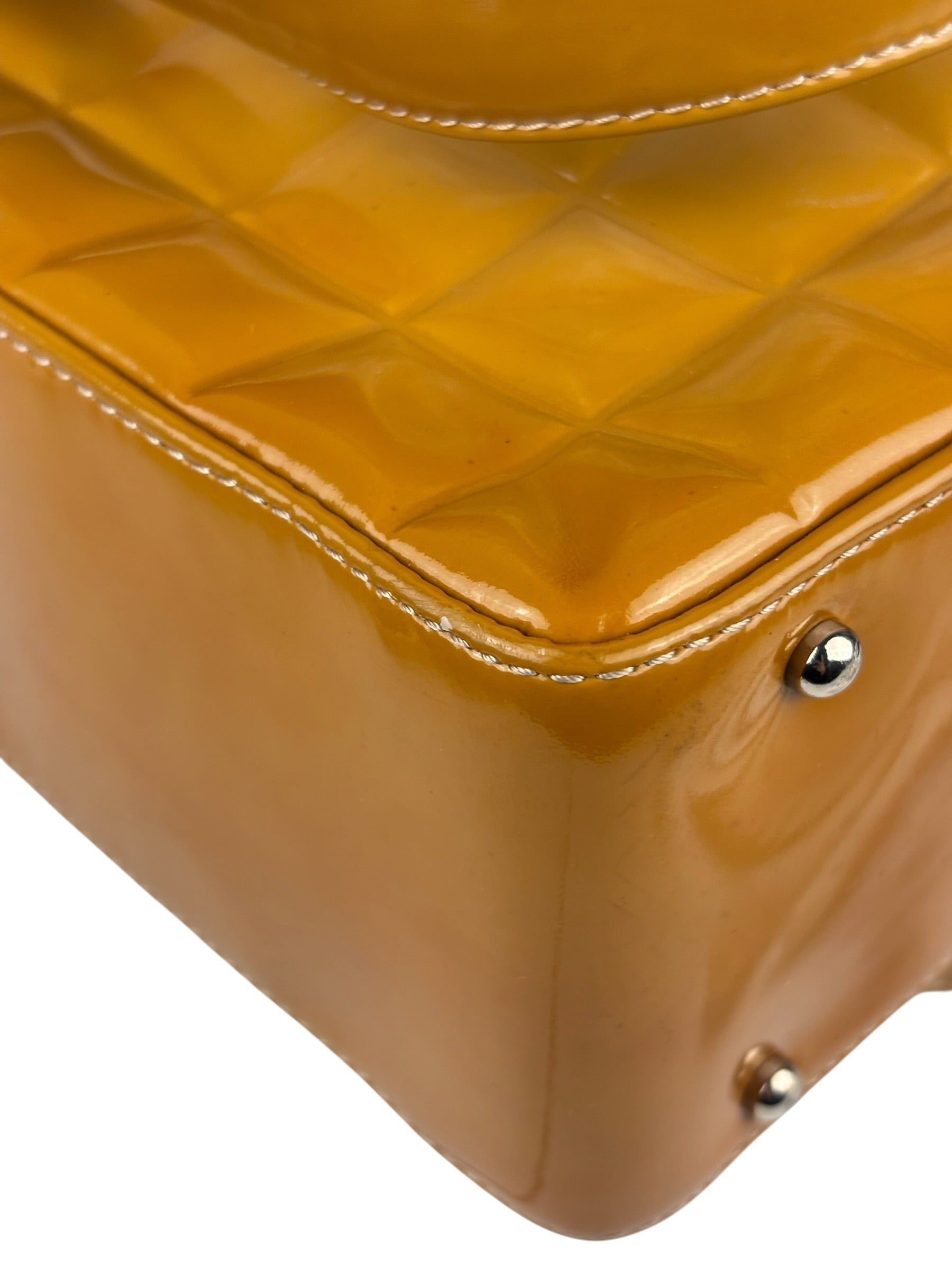 Chanel Vintage Yellow Leather Chocolate Bar Patent Tote Bag 2002