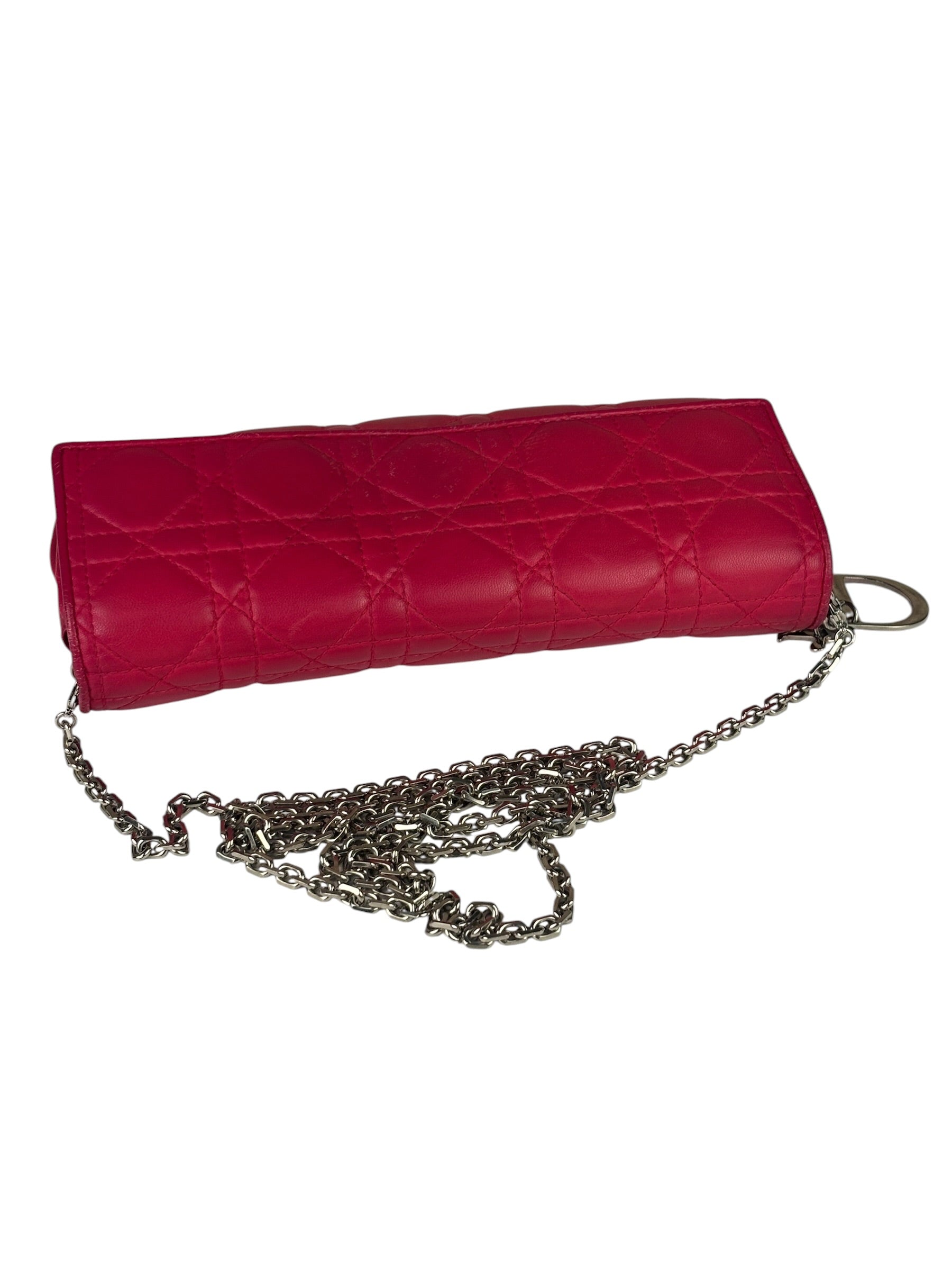 Christian Dior Pink Quilted Lambskin Lady Dior Wallet On Chain