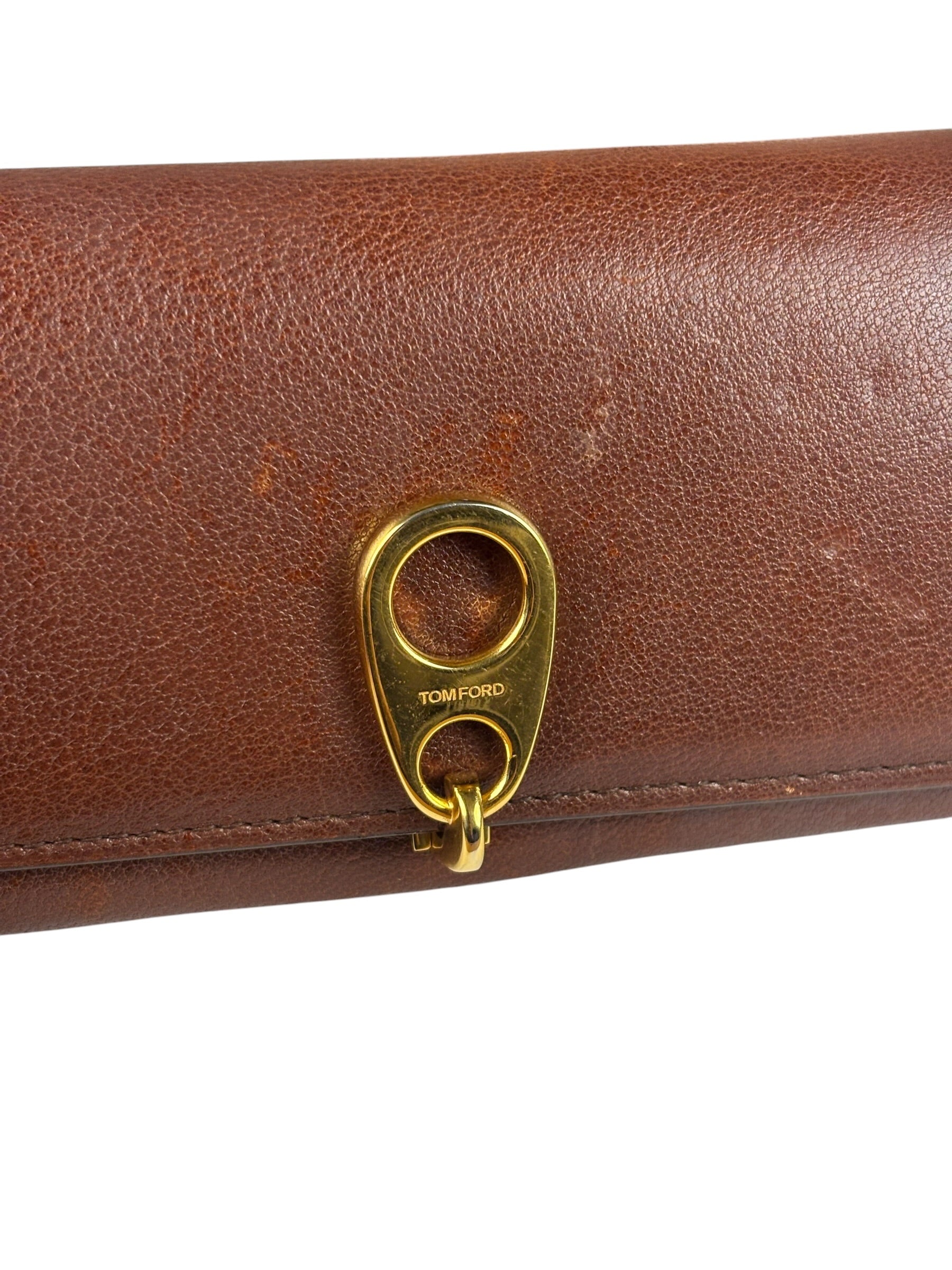 Tom Ford Brown Leather Flap Bi-Fold Wallet