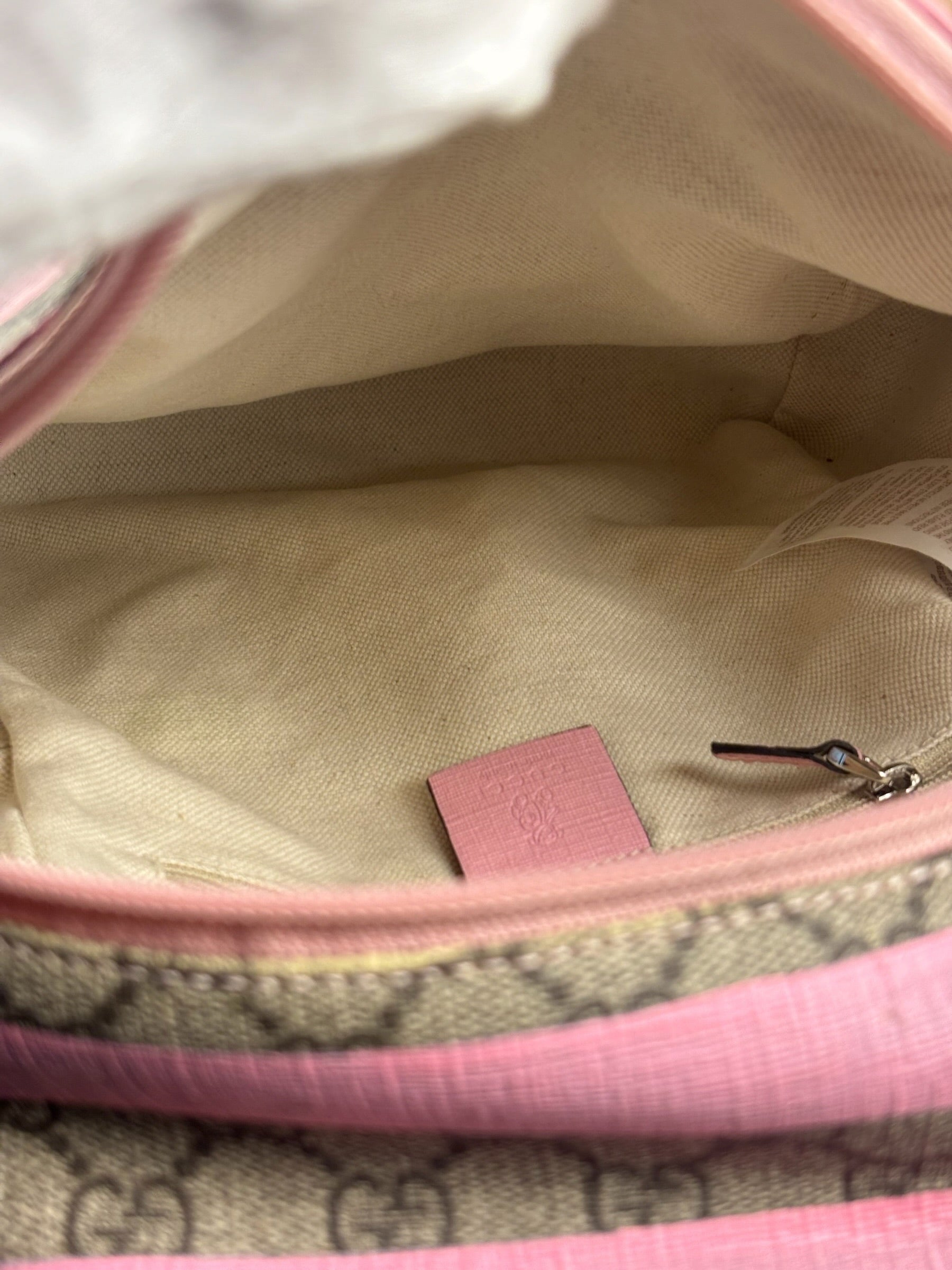 Gucci Pink Stripped Kids GG Supreme Canvas Backpack