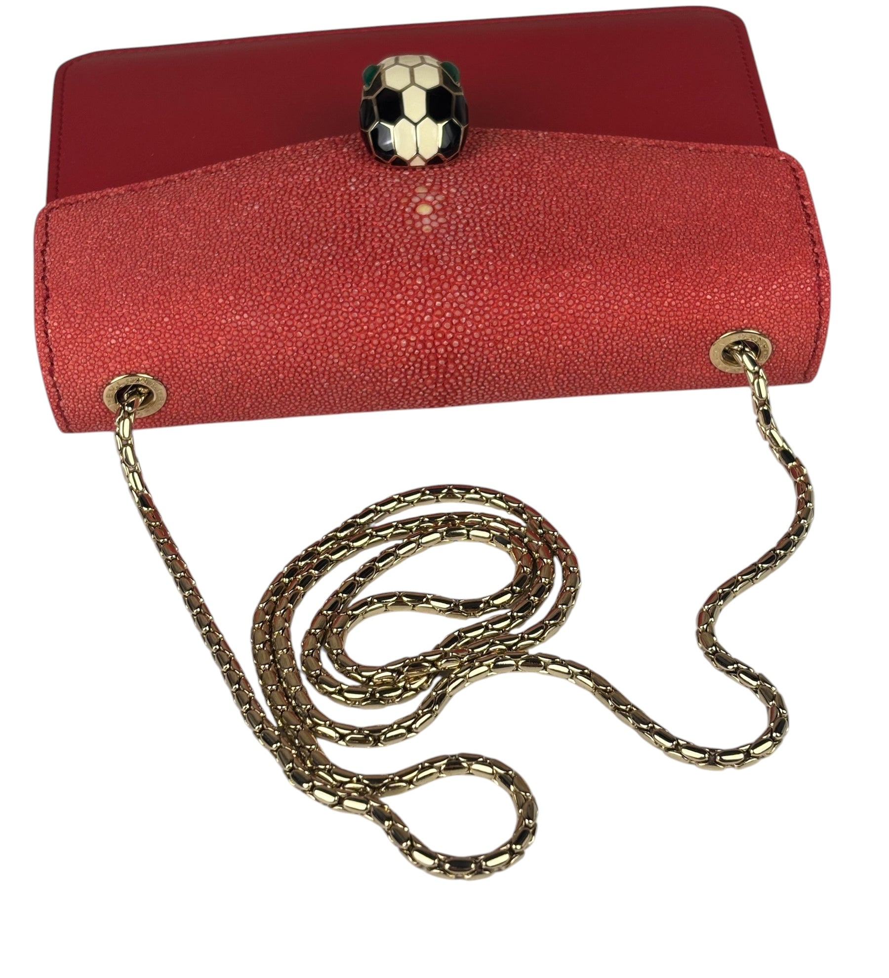 Bvlgari Red Calfskin Serpenti Forever Galuchat Crossbody Bag