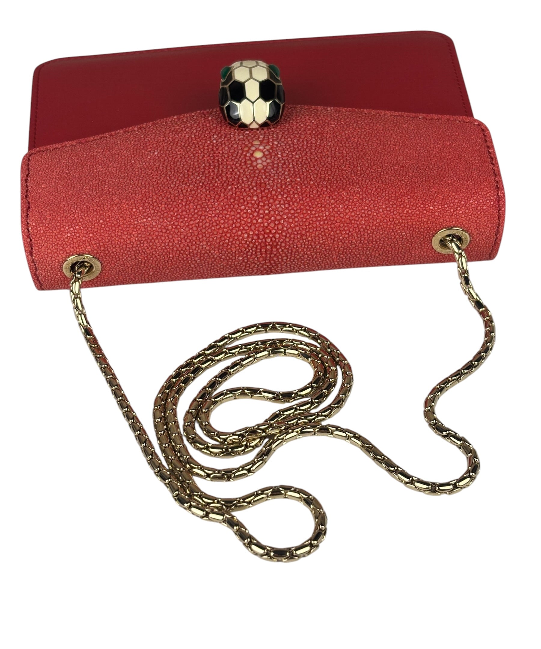 Bvlgari Red Calfskin Serpenti Forever Galuchat Crossbody Bag