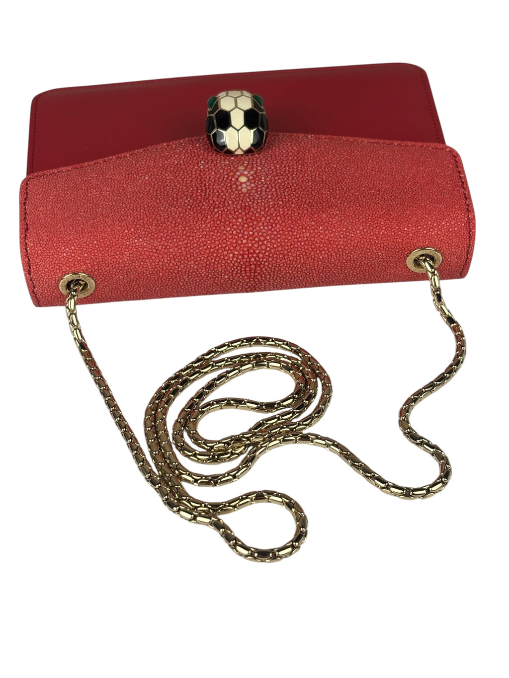Bvlgari Red Calfskin Serpenti Forever Galuchat Crossbody Bag