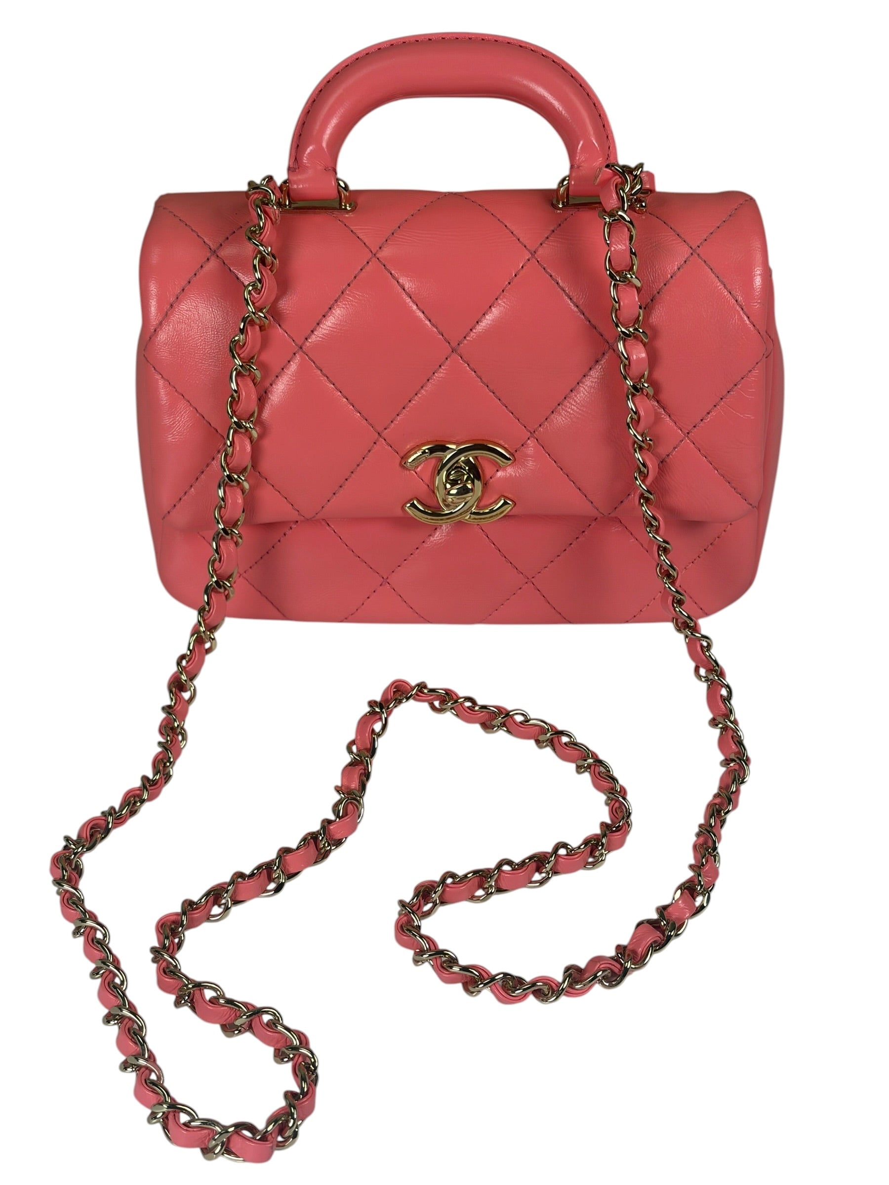 Chanel Pink Quilted Lambskin Two-Way Bag 2021
