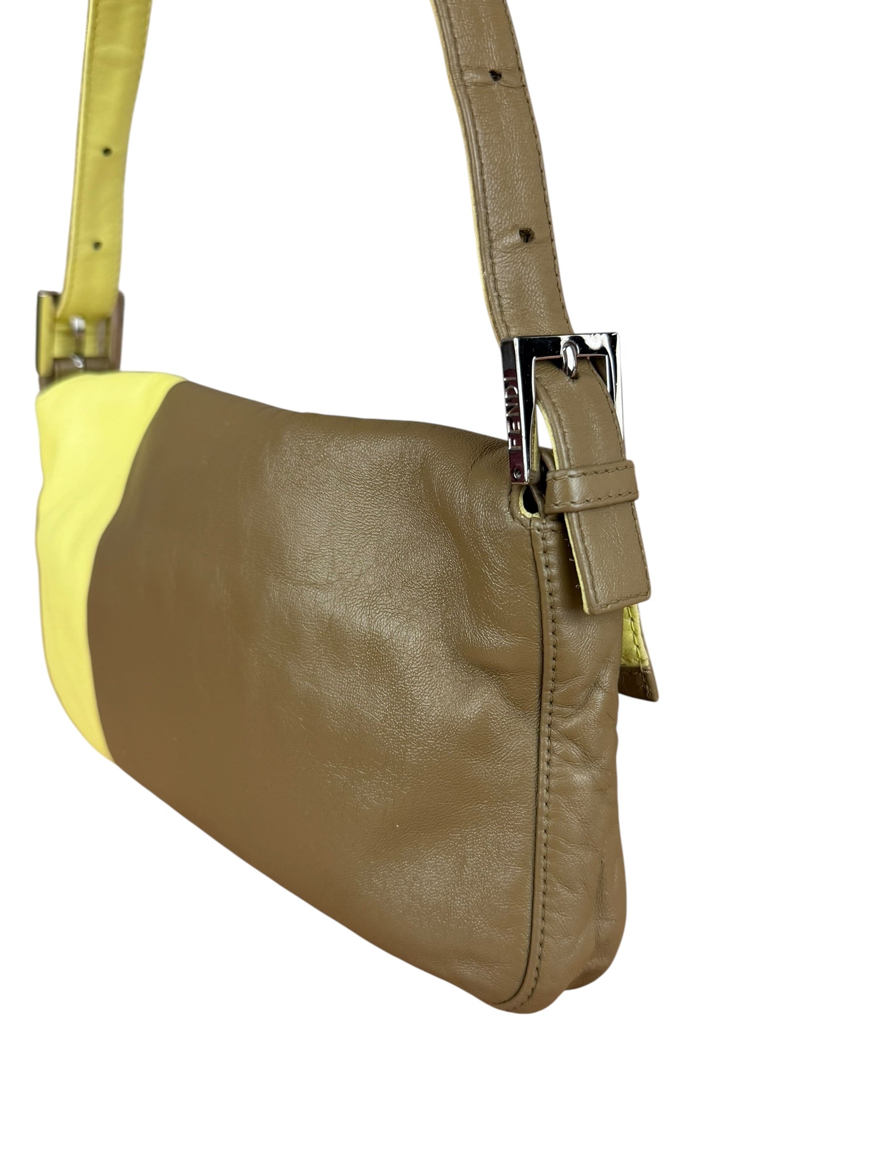 Fendi Yellow Wave Buckle Leather Baguette