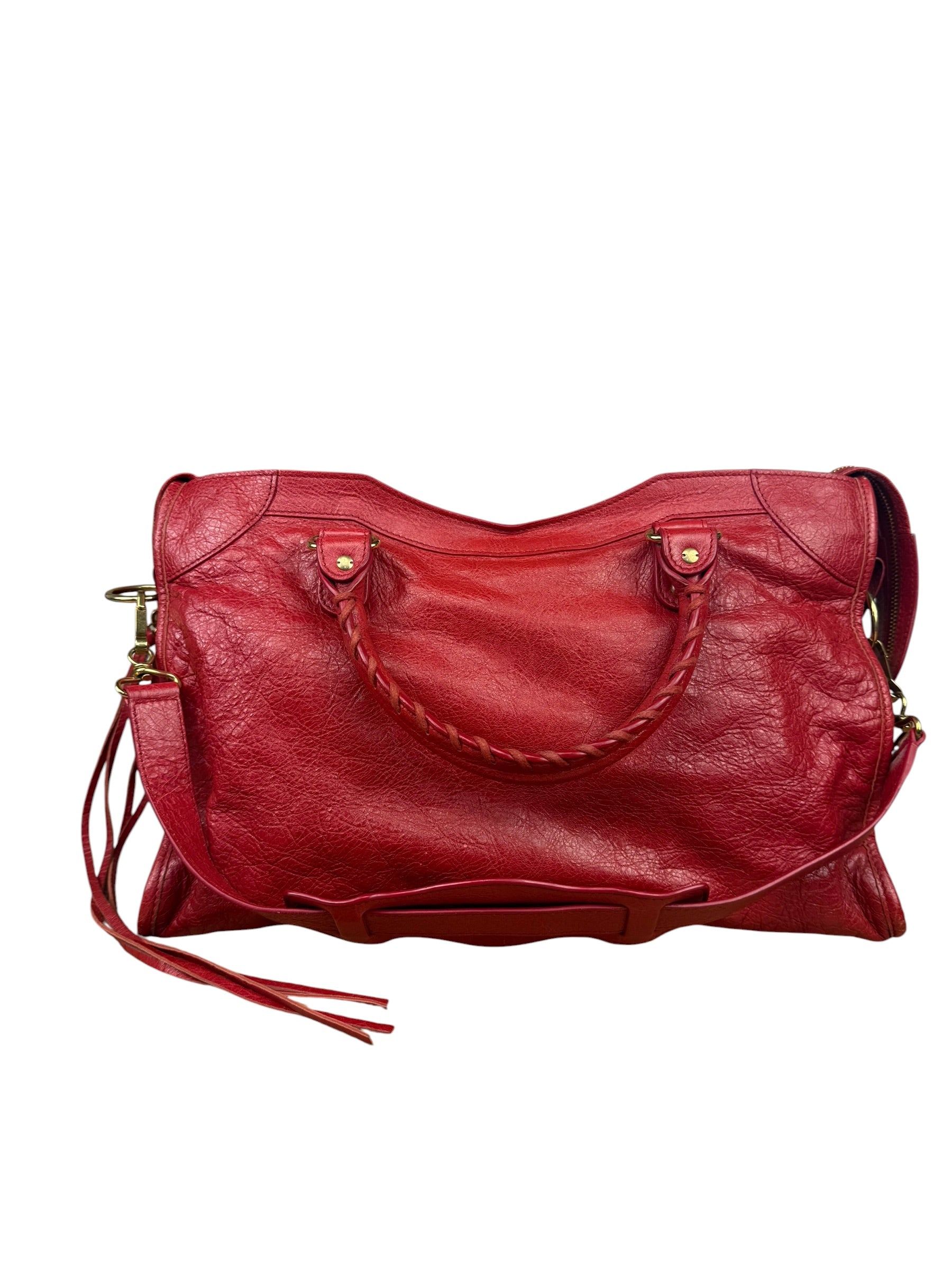 Balenciaga Red Leather Moto City Shoulder Bag Medium