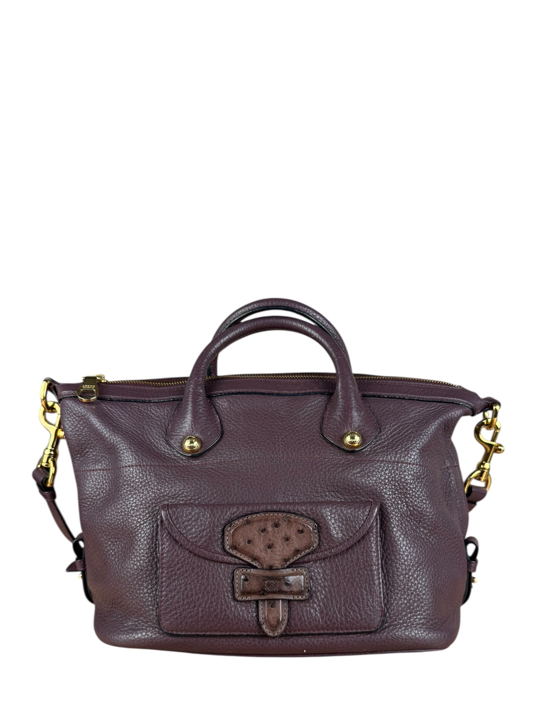 Loewe Purple Leather Ostrich Front 2Way Handbag