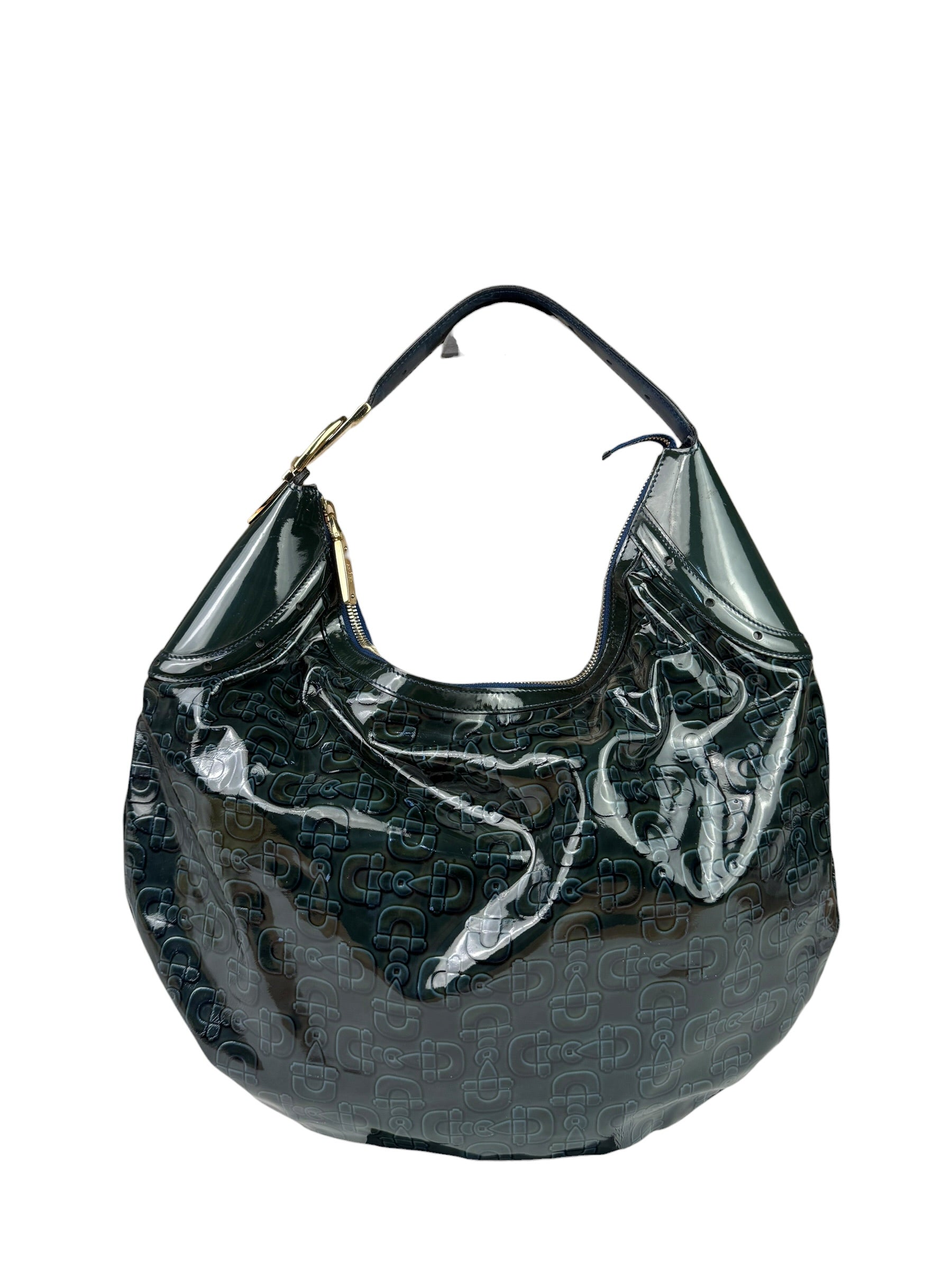 Gucci Vintage Blue/Green Patent Leather Horsebit Glam Hobo Bag