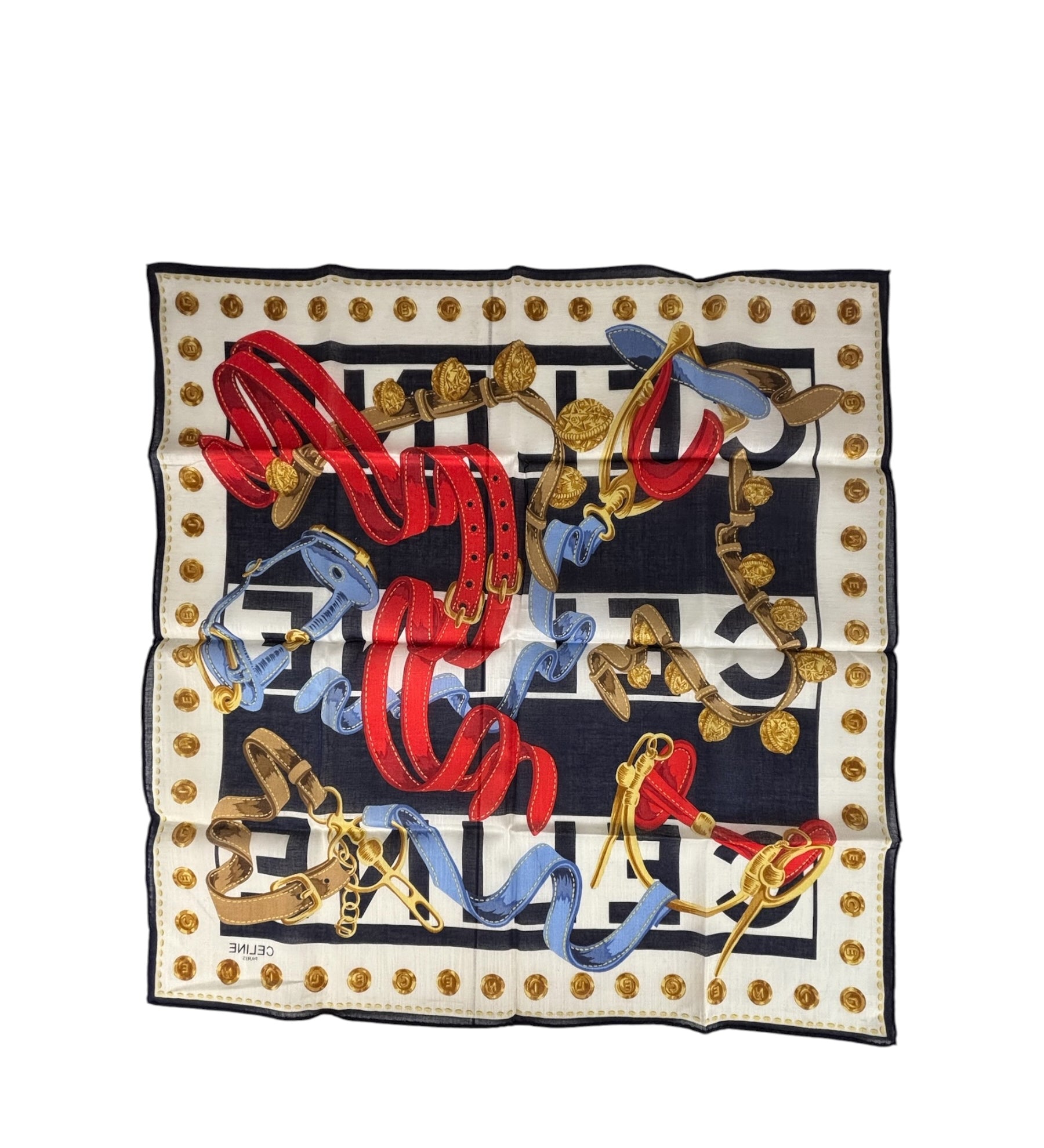 Celine Paris Vintage Equestrain Belt & Chain Motif Scarf