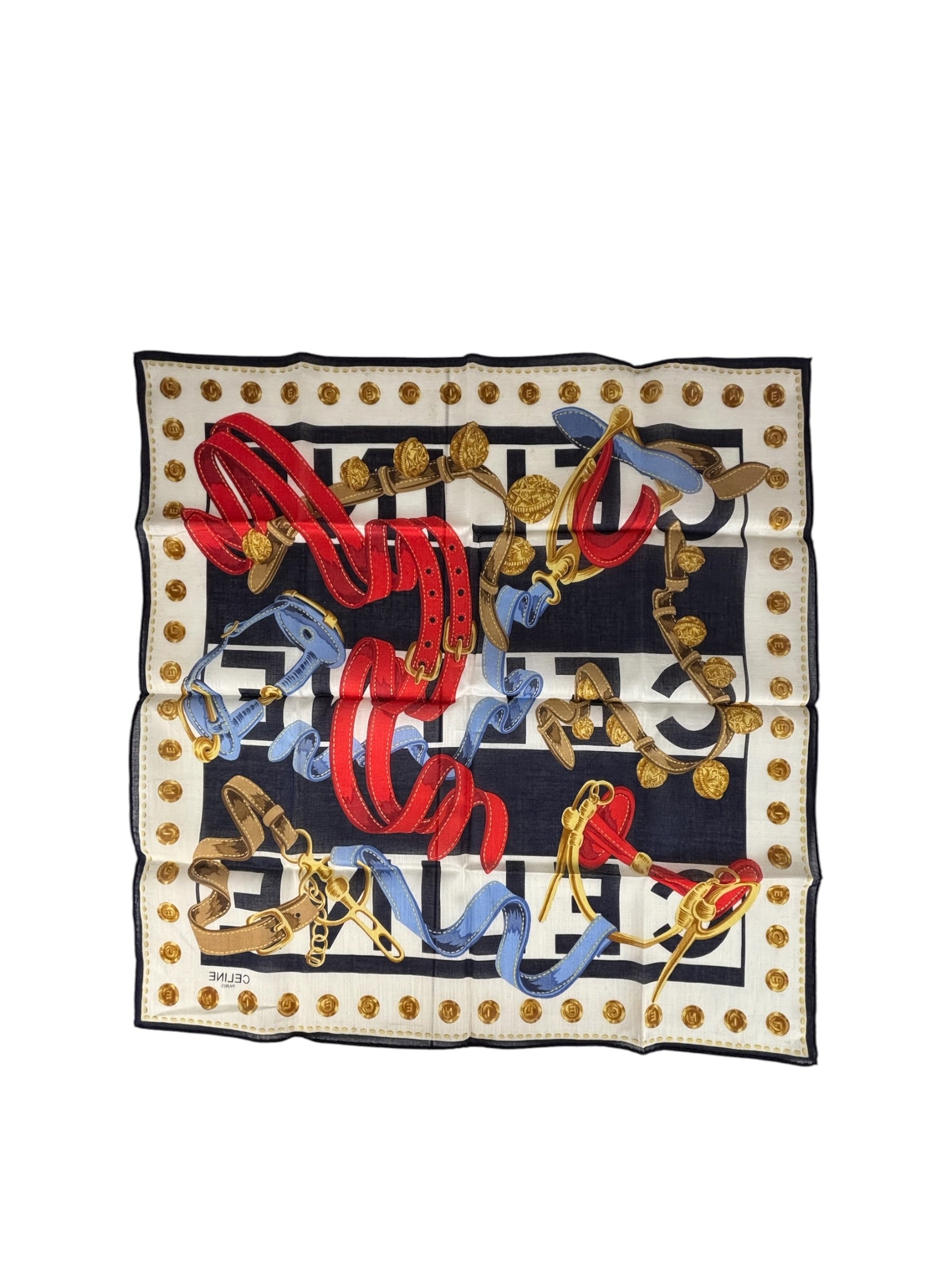 Celine Paris Vintage Equestrain Belt & Chain Motif Scarf