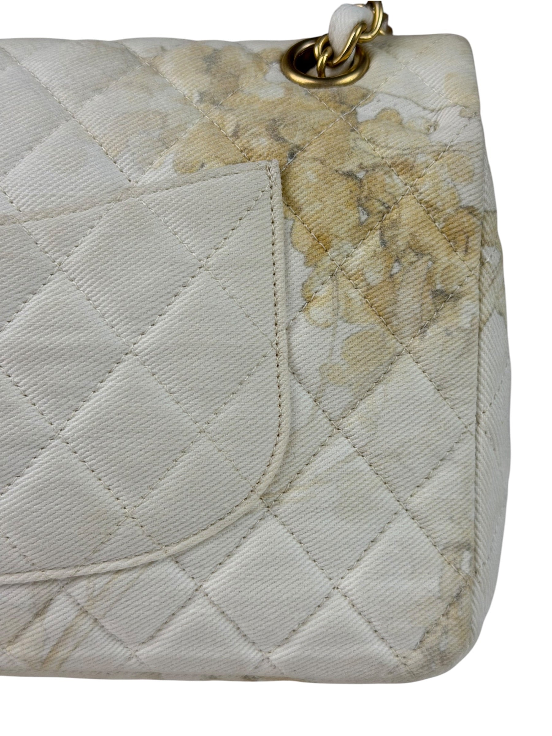 Chanel White Denim/Leather Trim Greek Collection Flower Double Flap Bag 2018