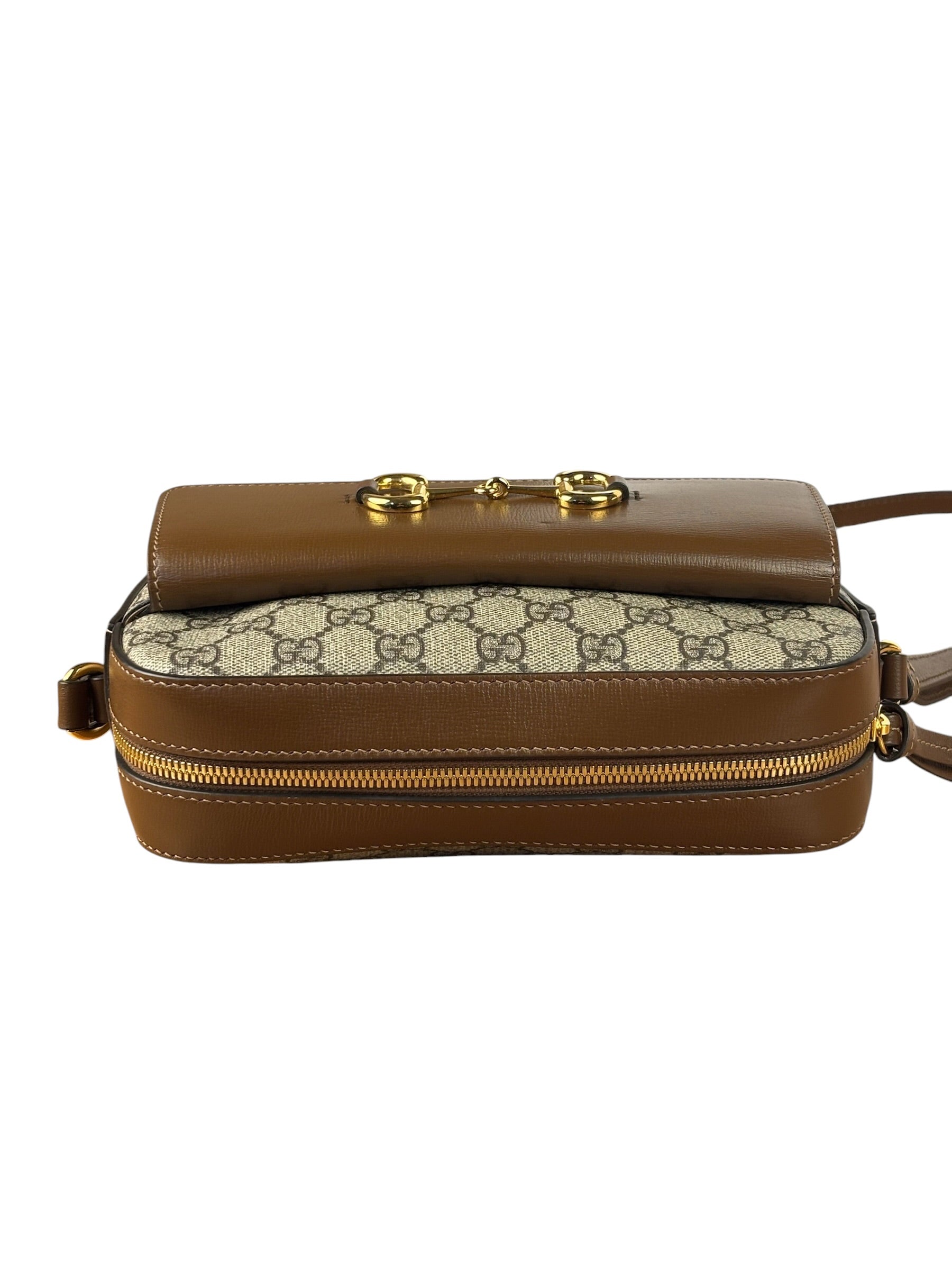 Gucci Brown Leather GG Horsebit Camera Bag 1955
