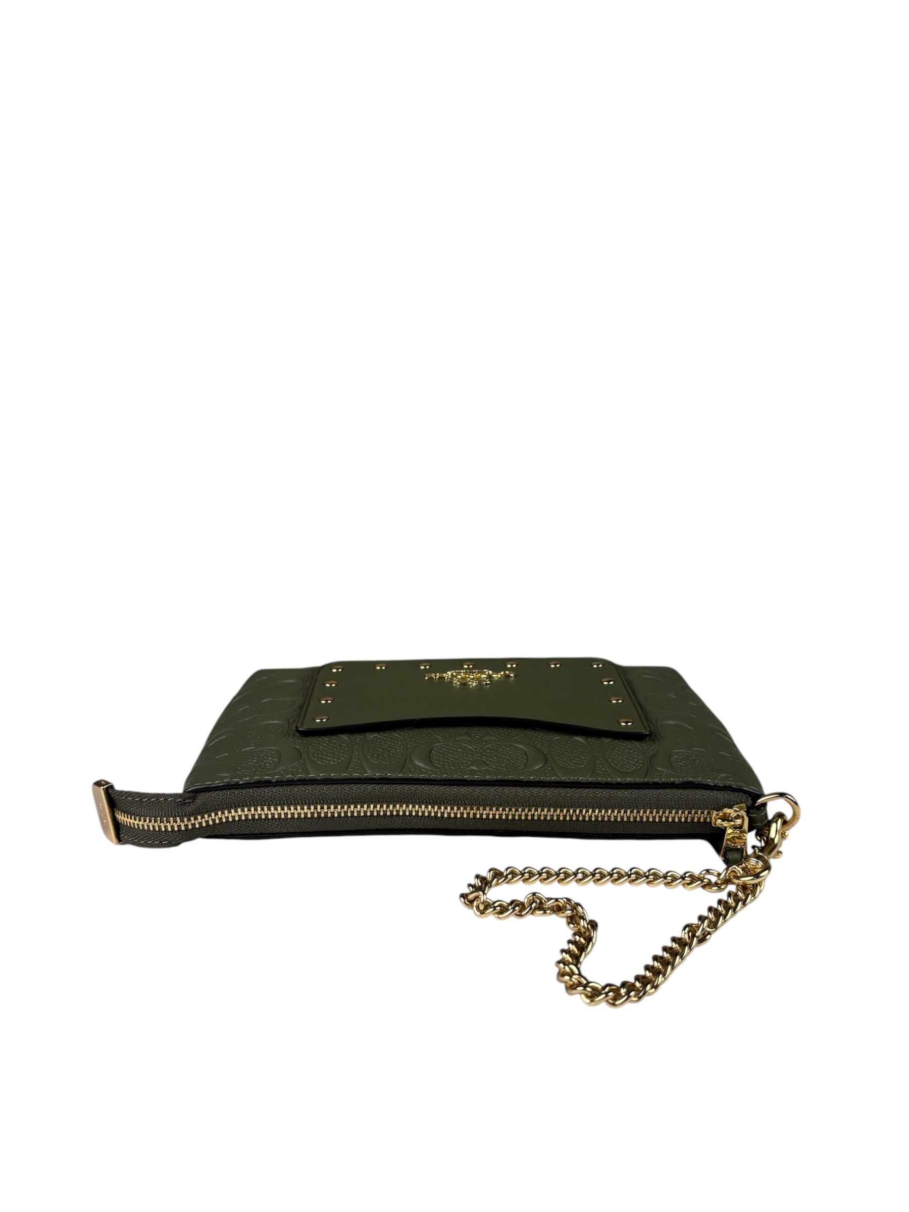 Coach Military Green Leather Signature Wristlet