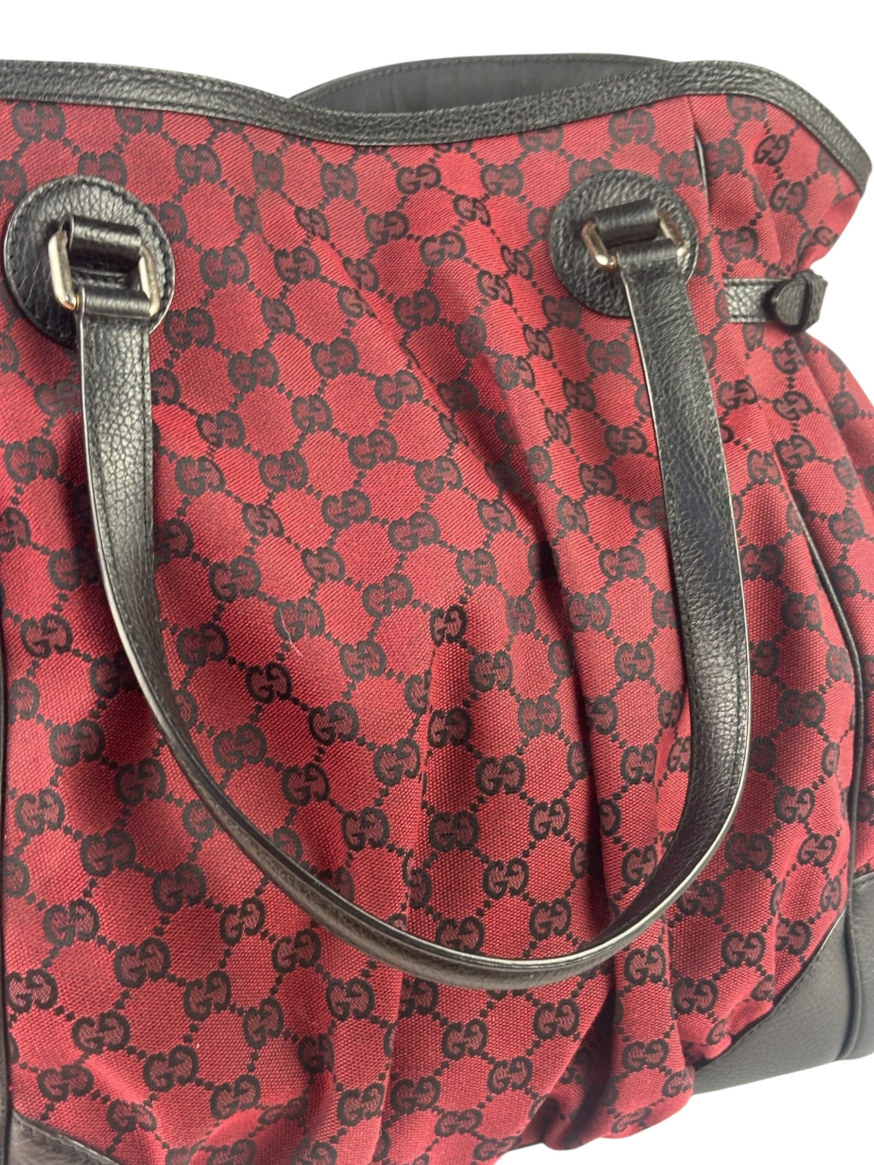 Gucci Red/Black Leather Trim GG Full Moon Tote