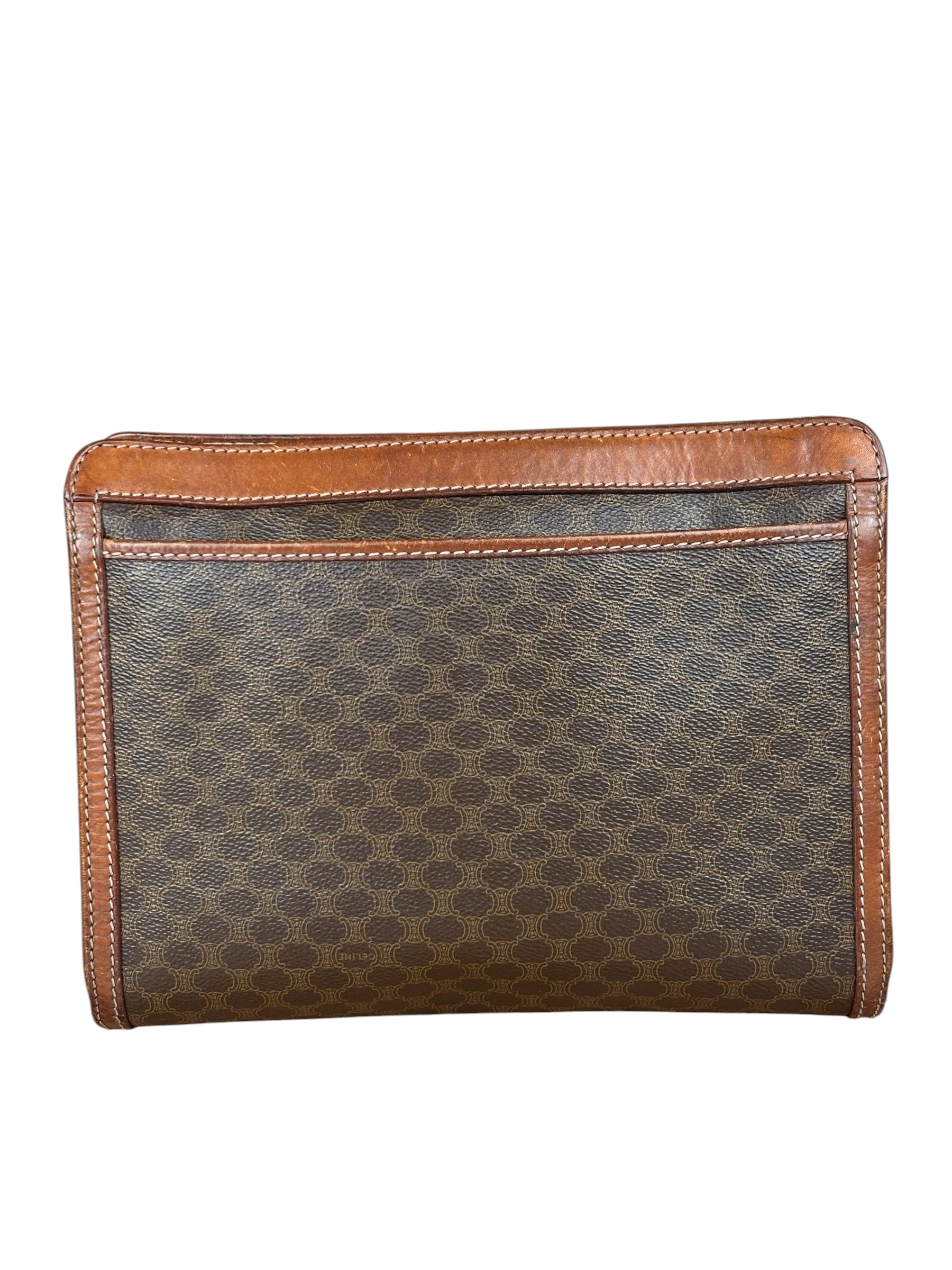 Celine Brown Leather Macadam Clutch