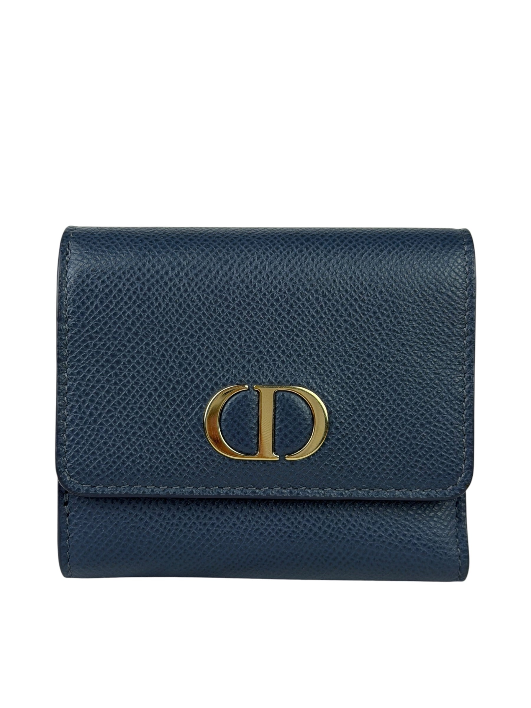 Christian Dior Navy Leather Tri-Fold Compact Wallet