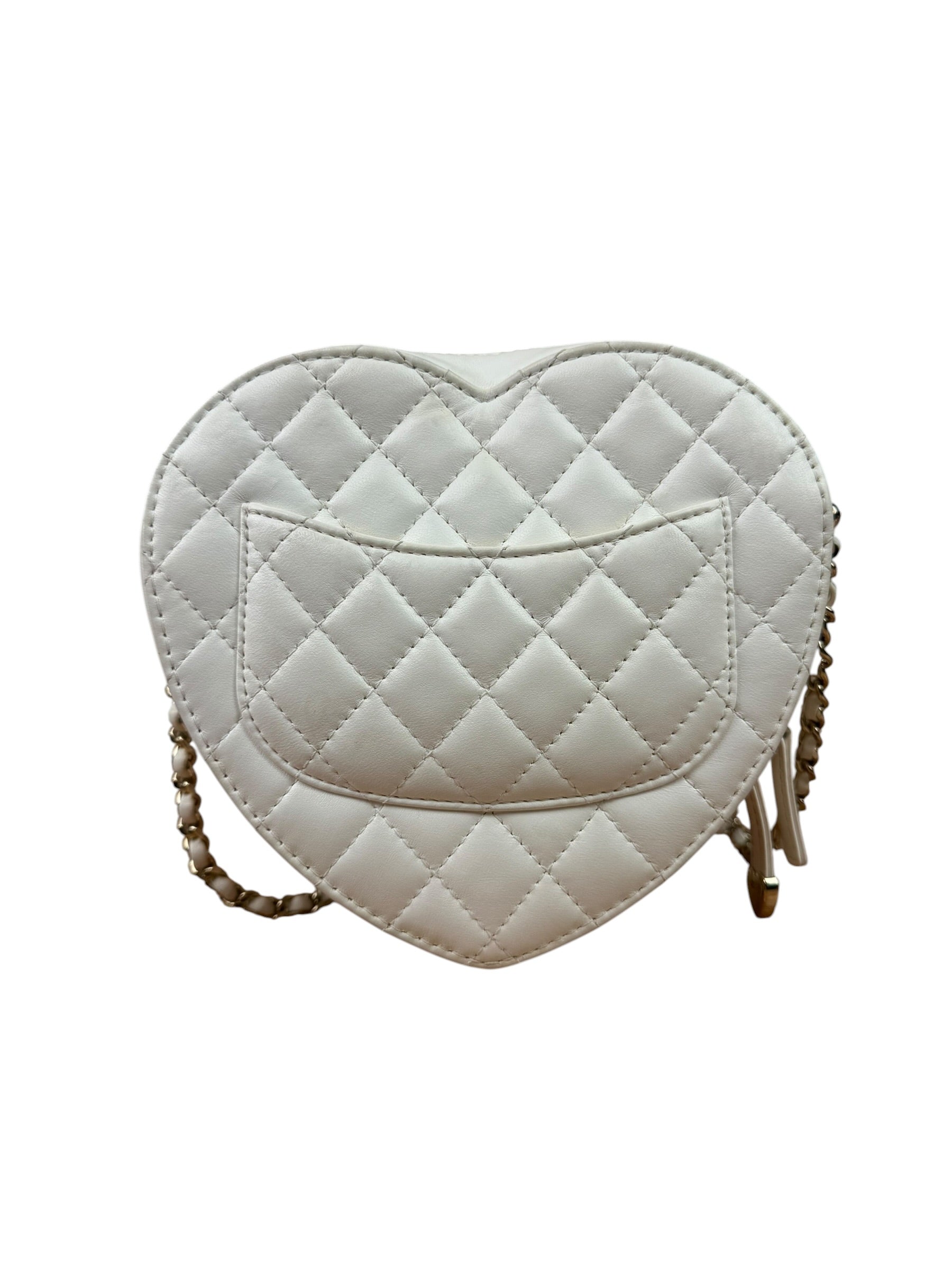 Chanel CC In Love White Quilted Leather Heart Bag 2022