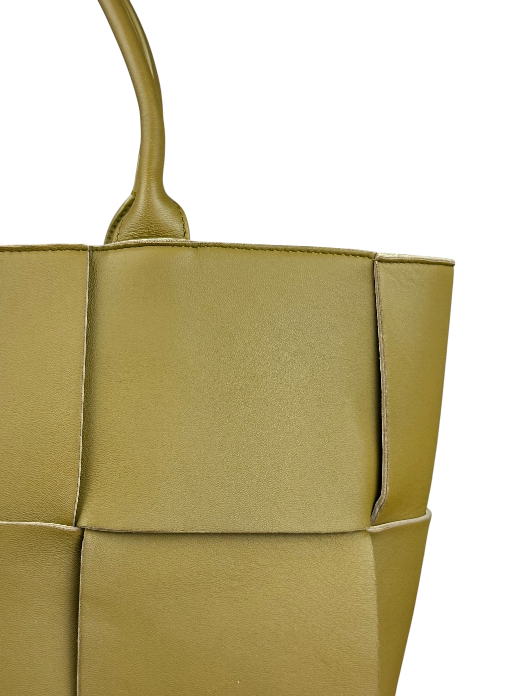 Bottega Veneta Muted Olive Intreccio Arco Woven Leather Tote