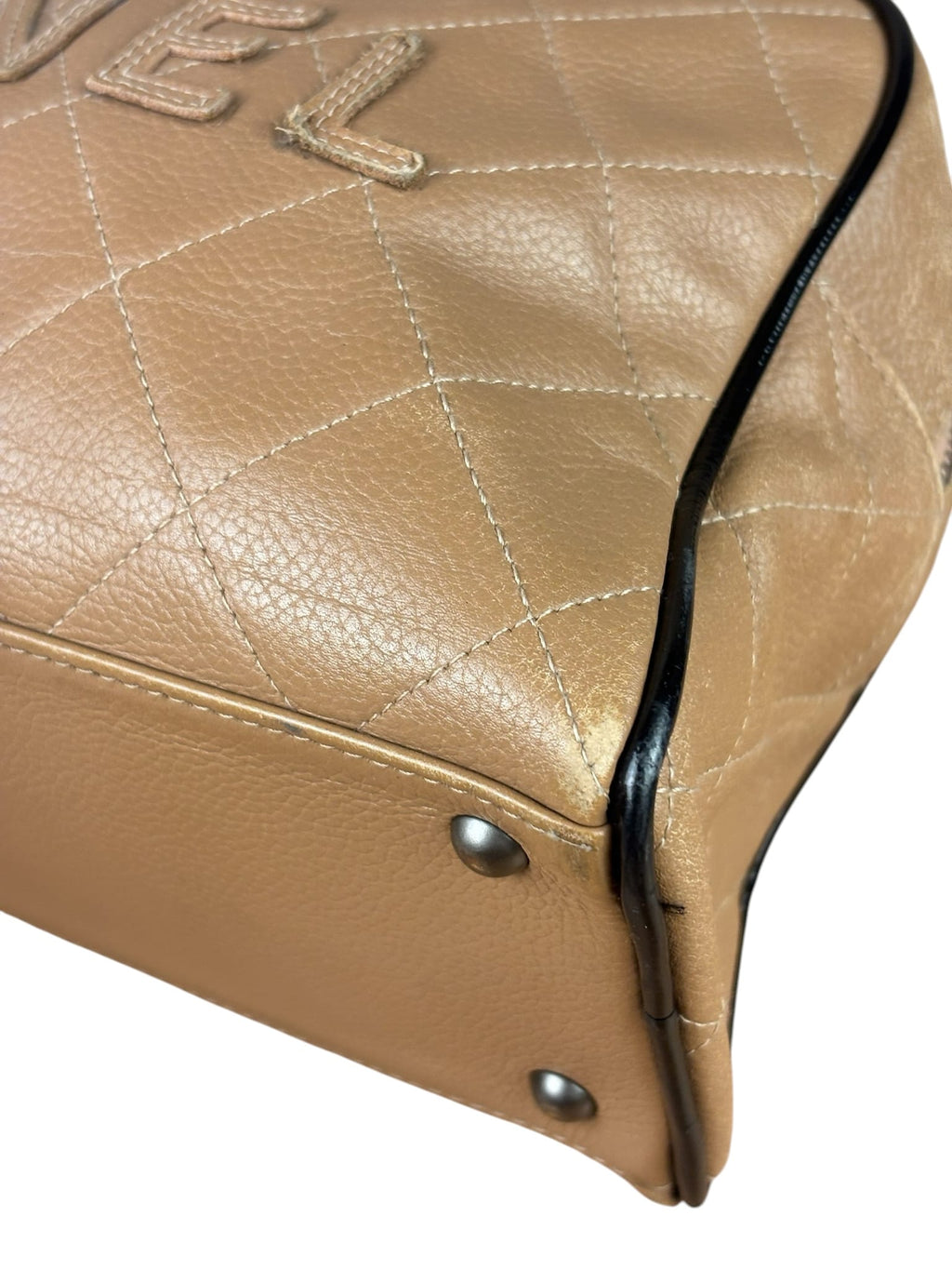 Chanel Beige/Black Quilted Leather Small Boston Bag 2000
