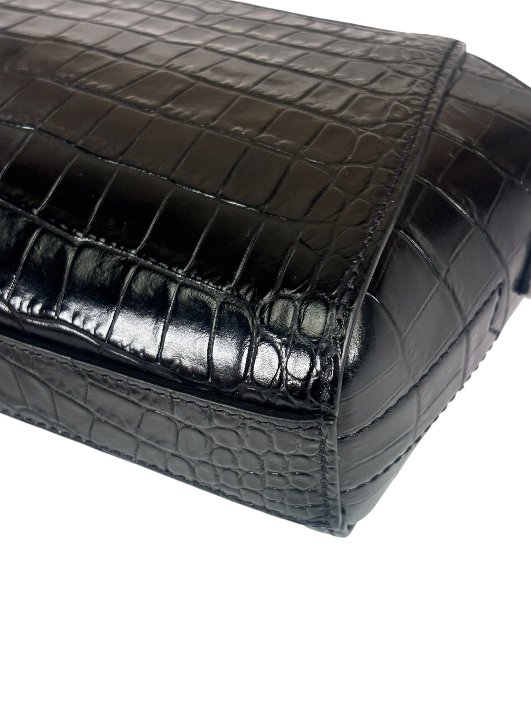 Givenchy Black Crocodile Embossed Leather Nano Antigona Crossbody Bag