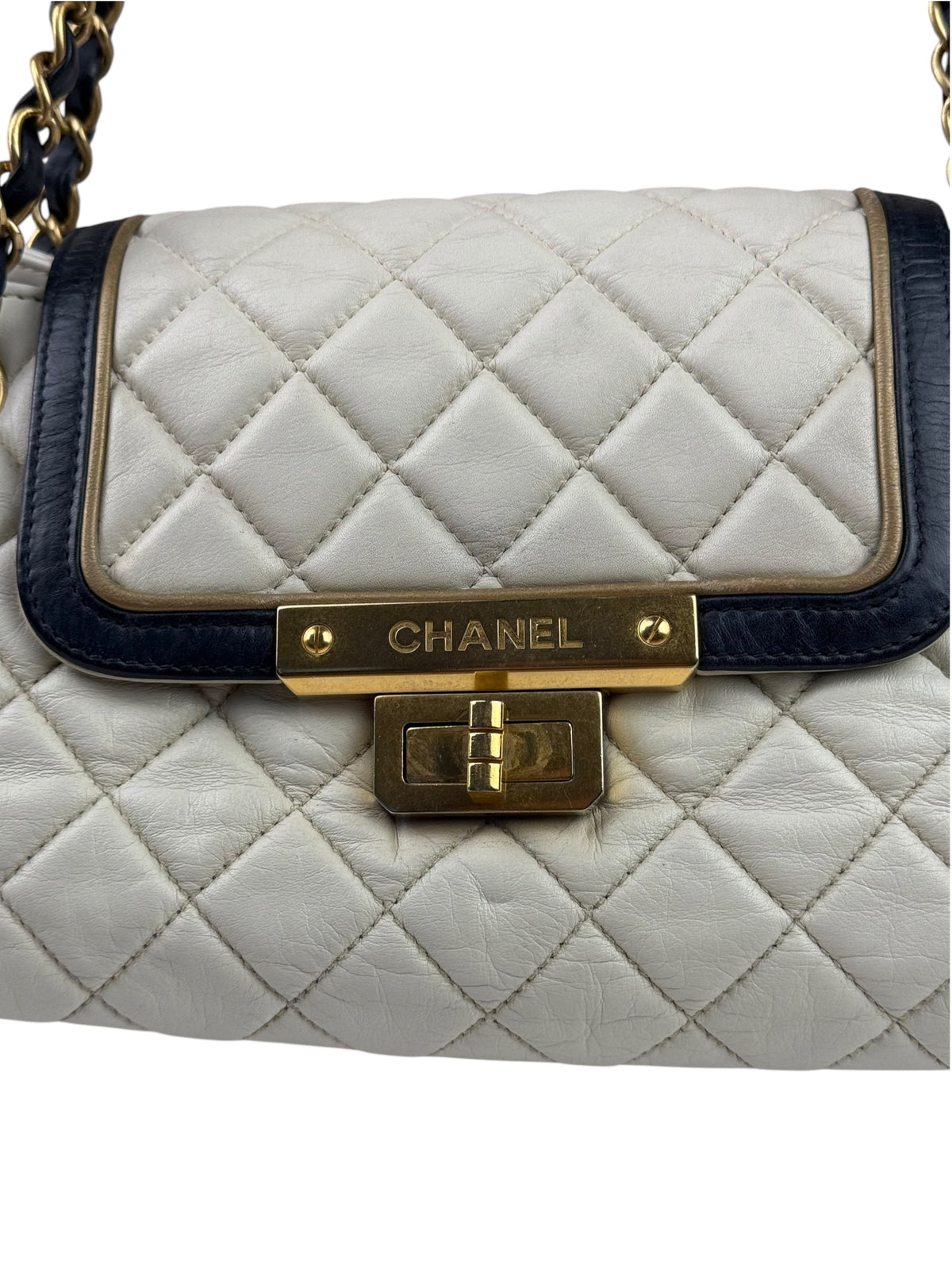 Chanel White/Black Quilted Lambskin East/West Mademoiselle Accordion Flap Bag 2012
