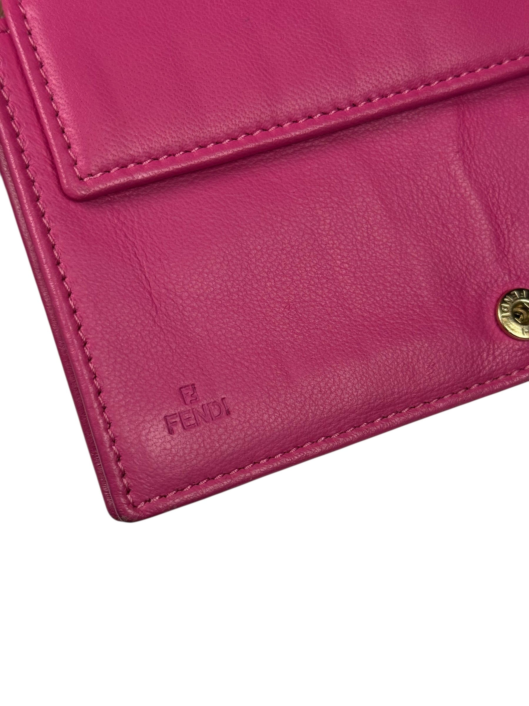 Fendi Roma Pink Leather Embossed Wallet on Chain