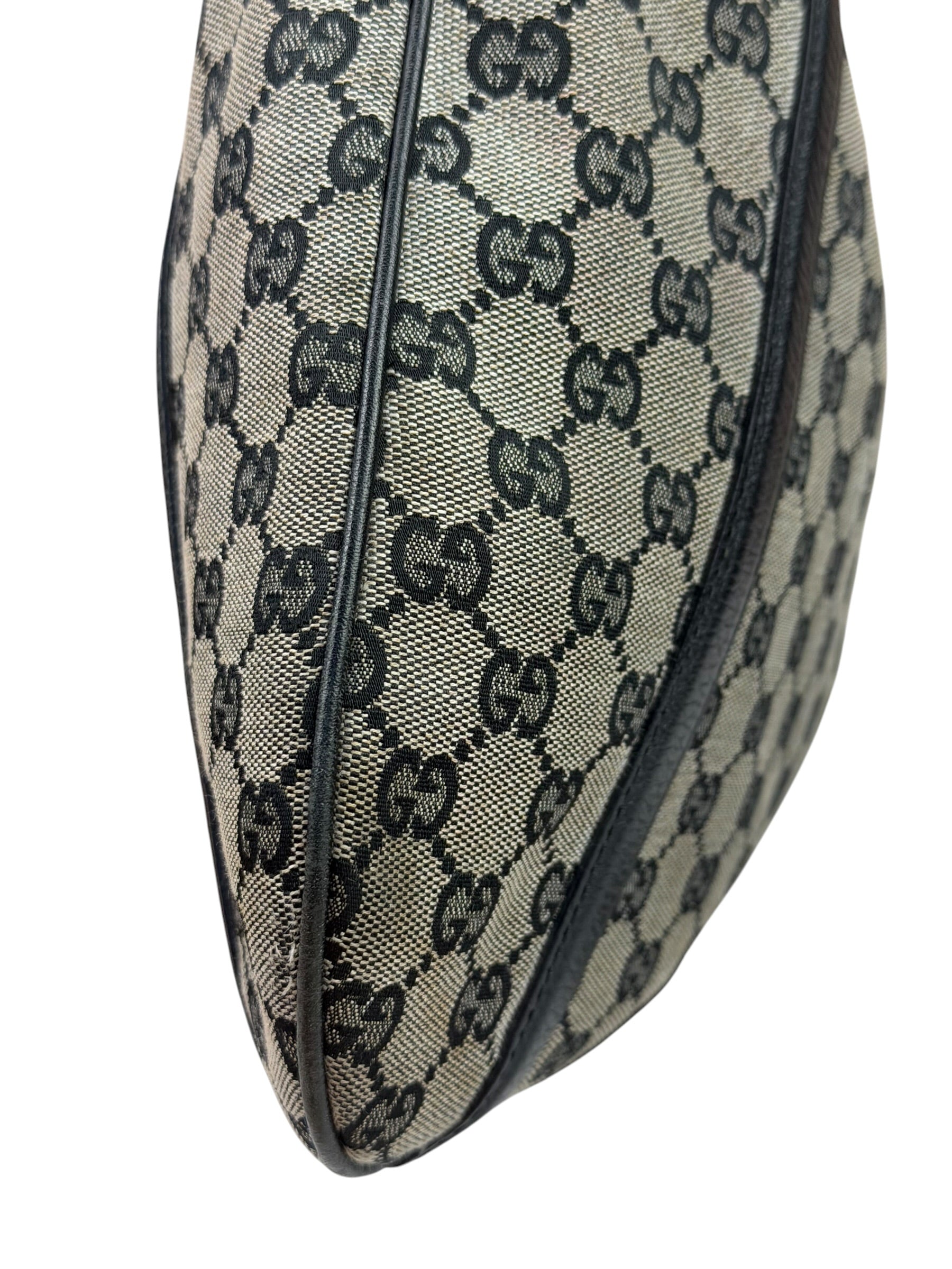 Gucci Black Leather Trim GG Supreme Hobo Bag