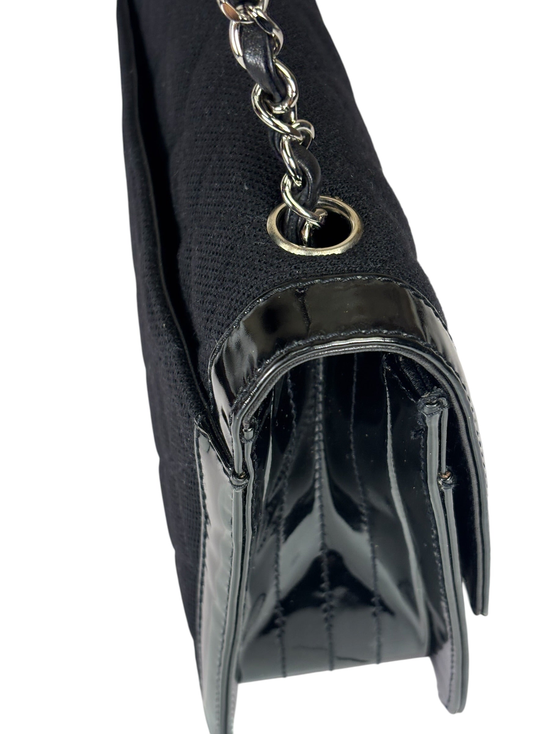 Chanel Black Patent Leather Trim/Cotton 2.55 Reissue Flap Bag 2000