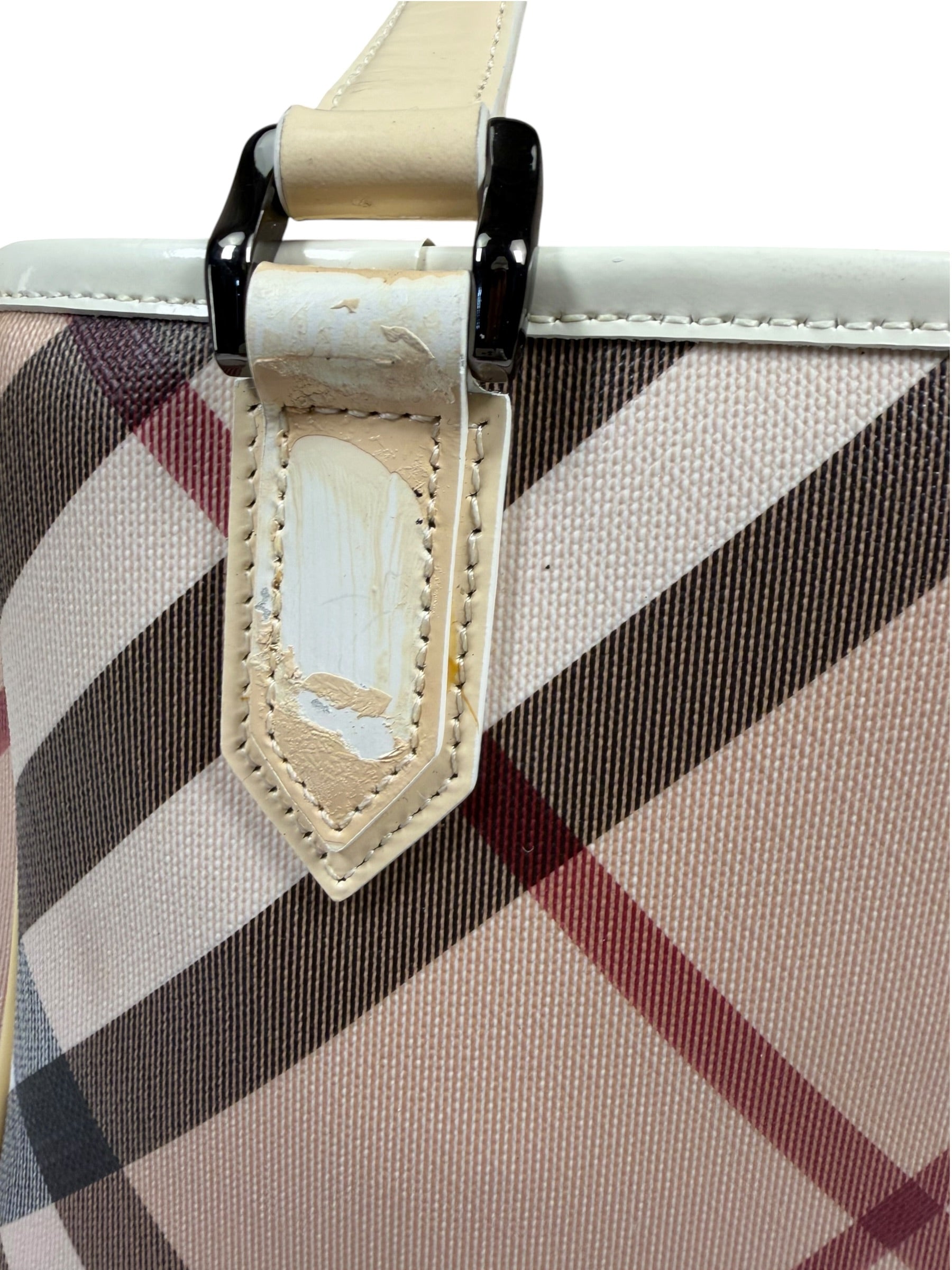 Burberry Beige Nova Check Canvas Patent Leather Tote Bag