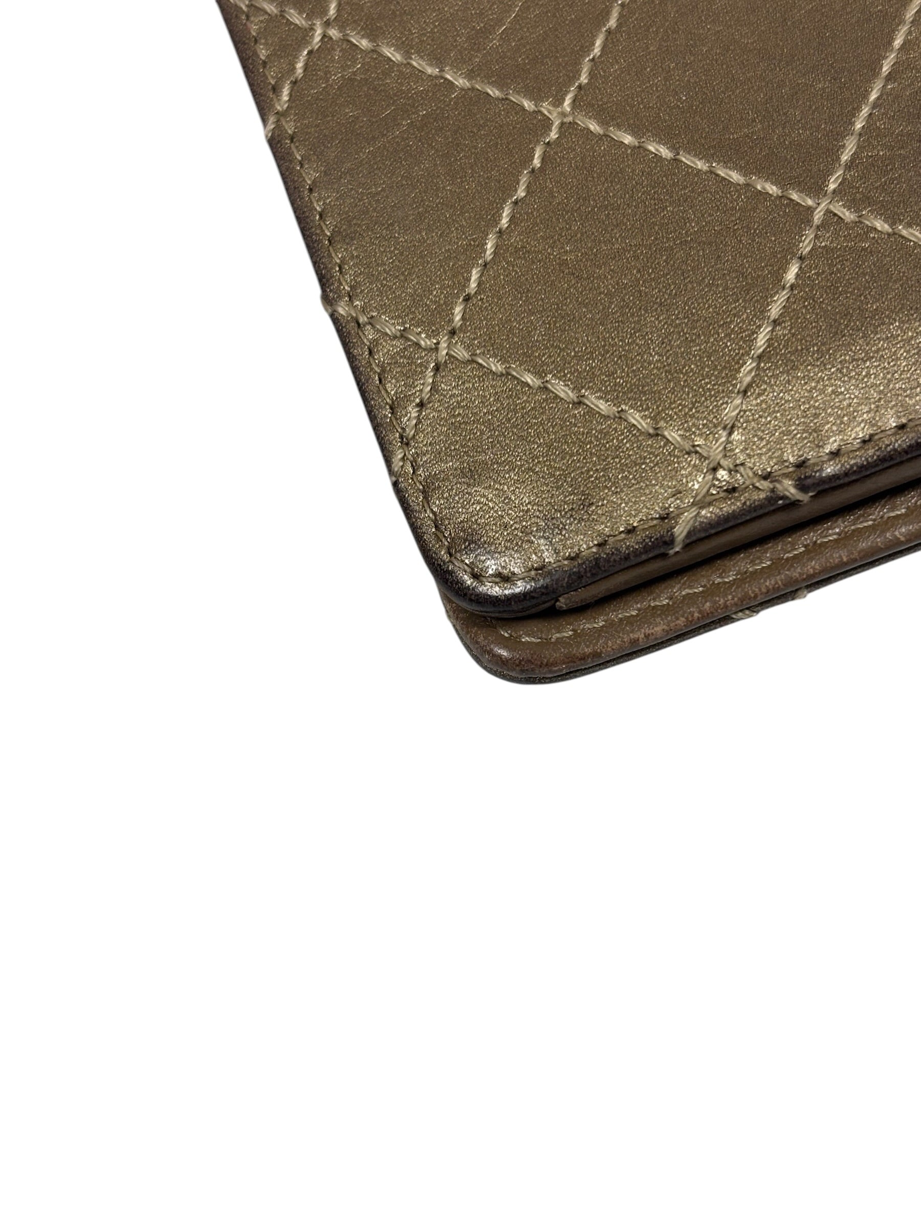 Chanel Metallic Bronze Quilted Leather Bi-Fold Long Wallet