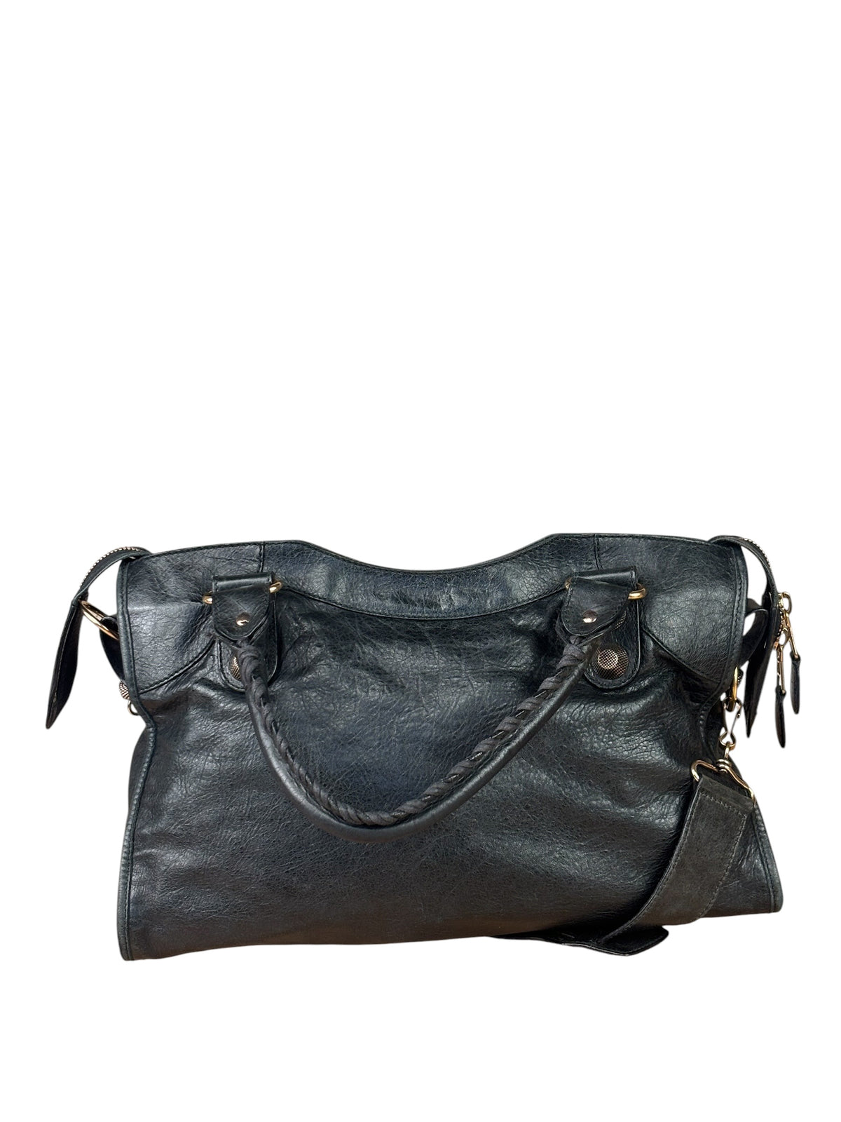 Balenciaga Black Lambskin Moto Work Two-Way Bag