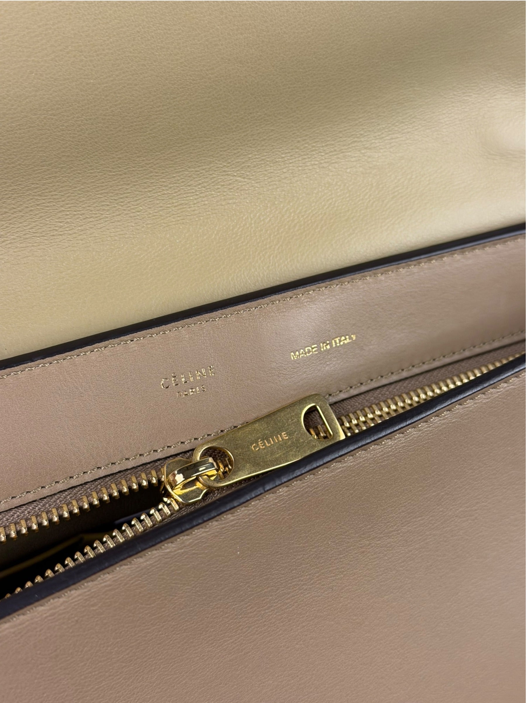 Celine Tri-Color Beige Leather/Suede Trapeze Medium Two-Way Bag