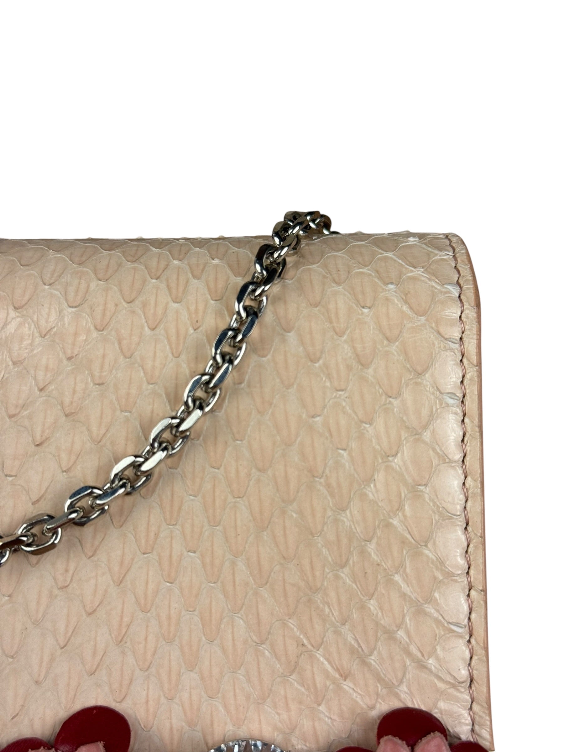 Fendi Pink Python Flower Studded Mini Chain Shoulder Bag