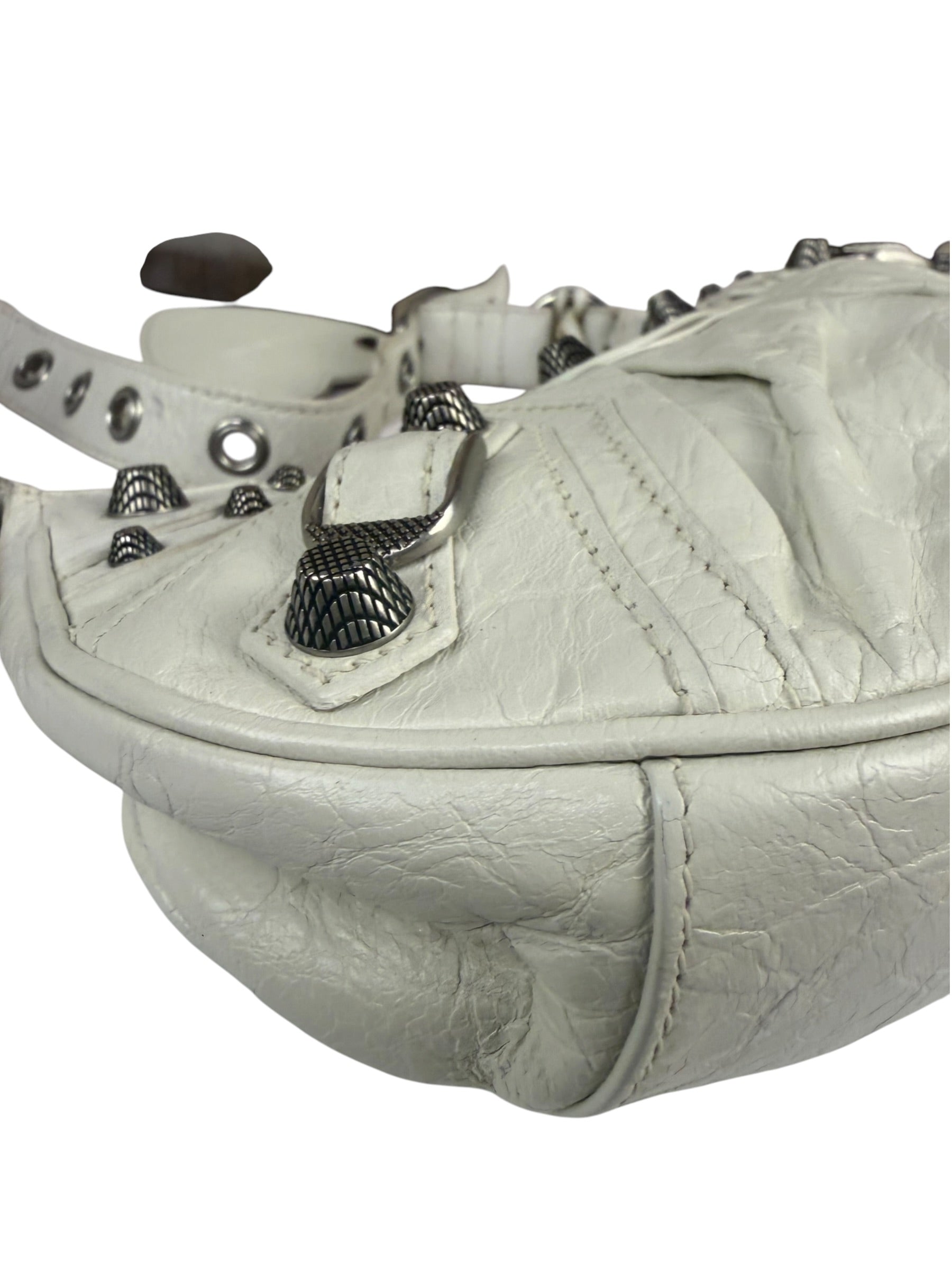 Balenciaga White Lambskin Le Cagole Shoulder Bag