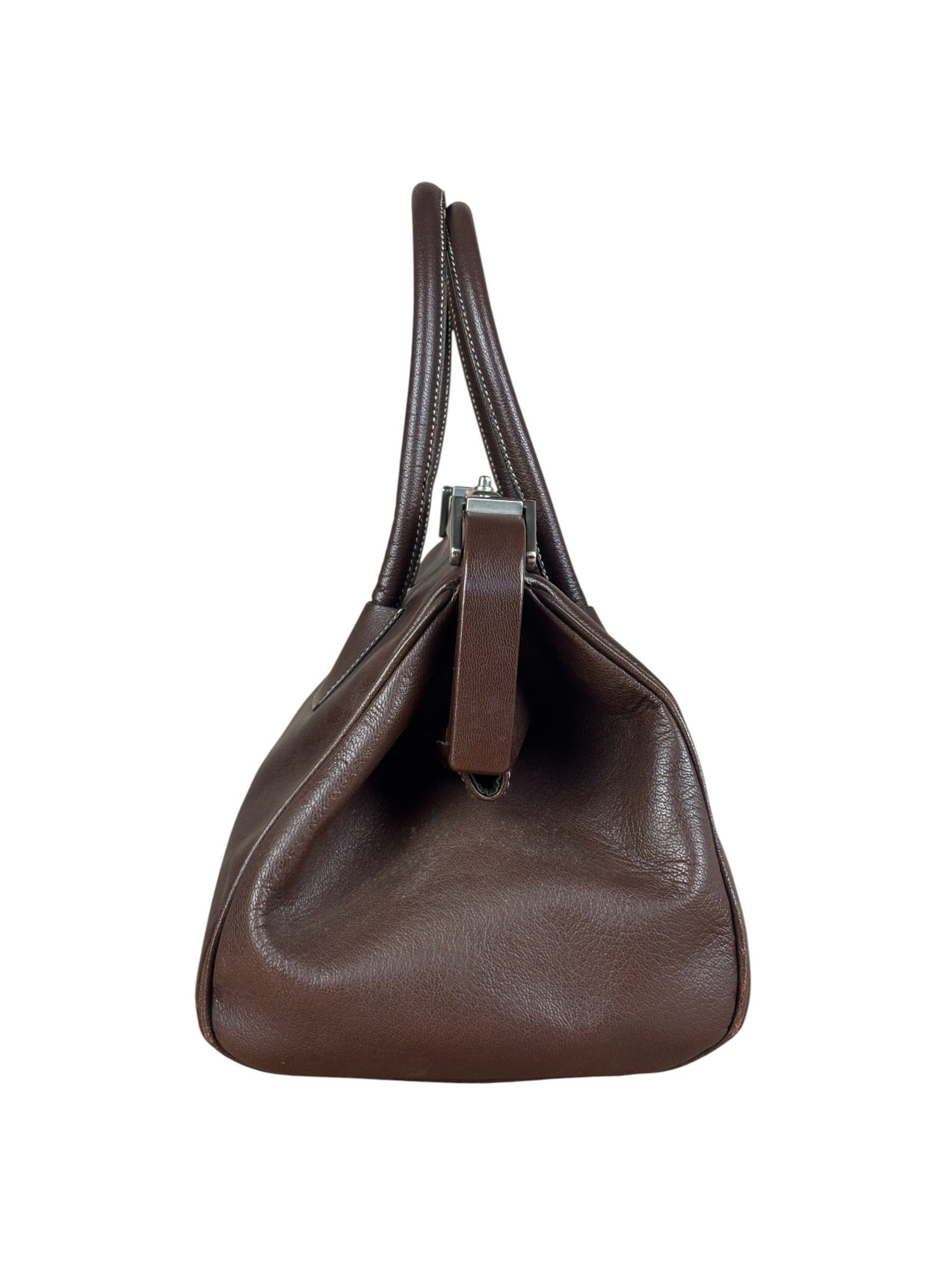 Prada Brown Leather Madras Cerniera Doctor Handbag