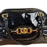 Gucci Black Patent Leather Horsebit Wave Shoulder Bag