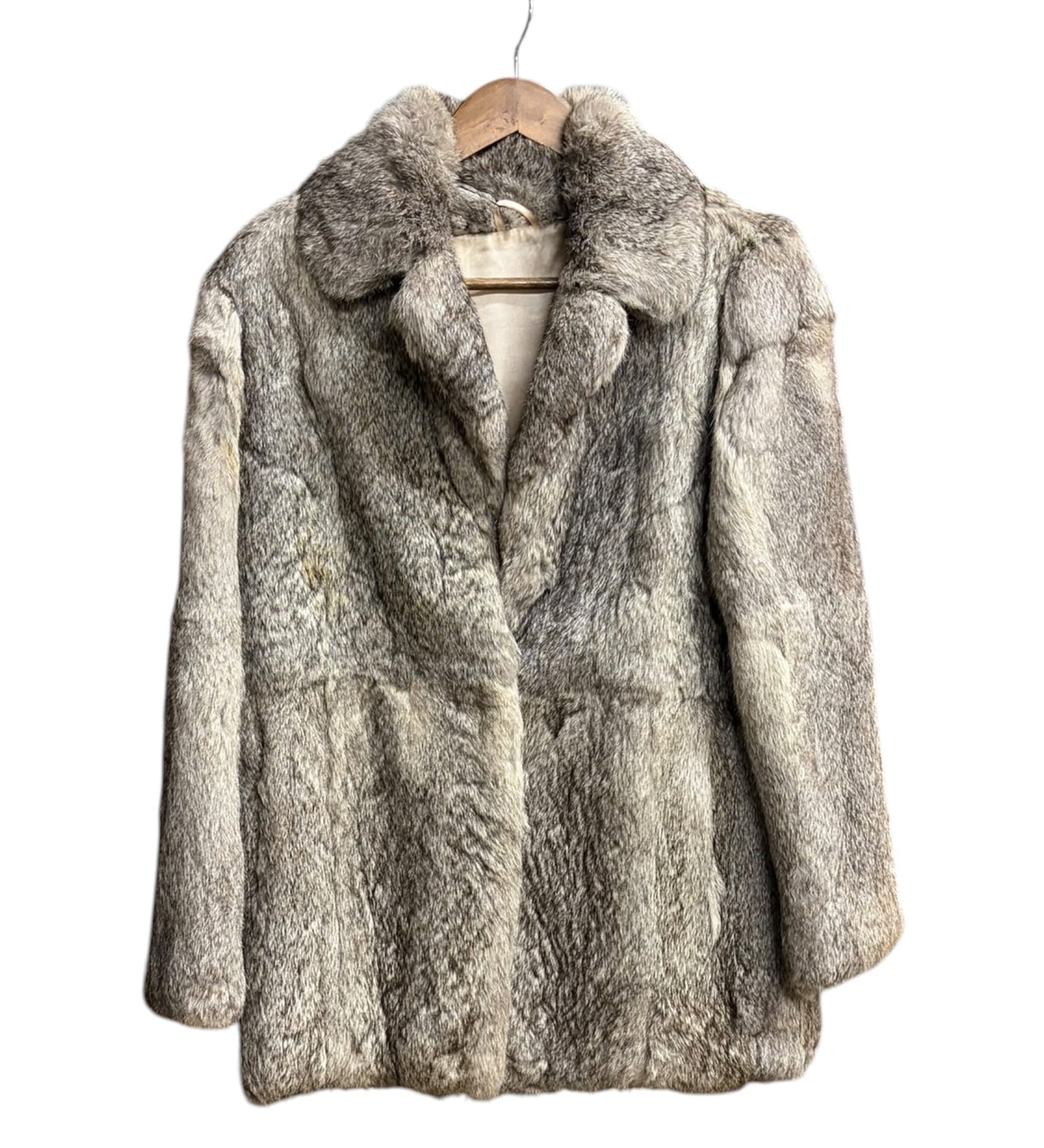 Vintage Grey Rabbit Fur Pink Liner Coat (Tagged 11)