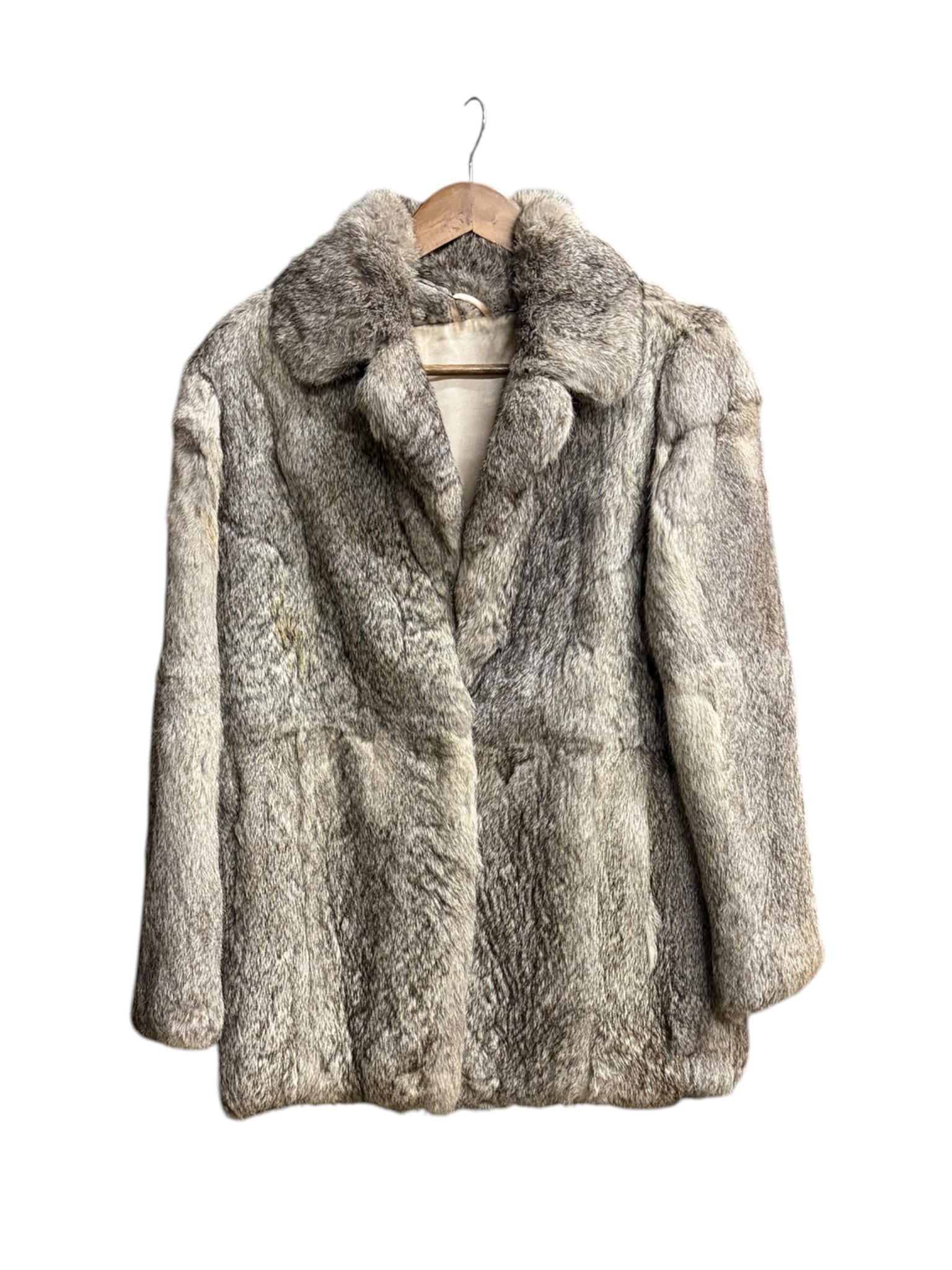 Vintage Grey Rabbit Fur Pink Liner Coat (Tagged 11)