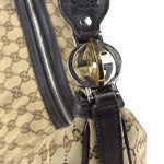 Gucci Vintage Dark Brown Leather Trim GG Canvas Twin Hobo Bag